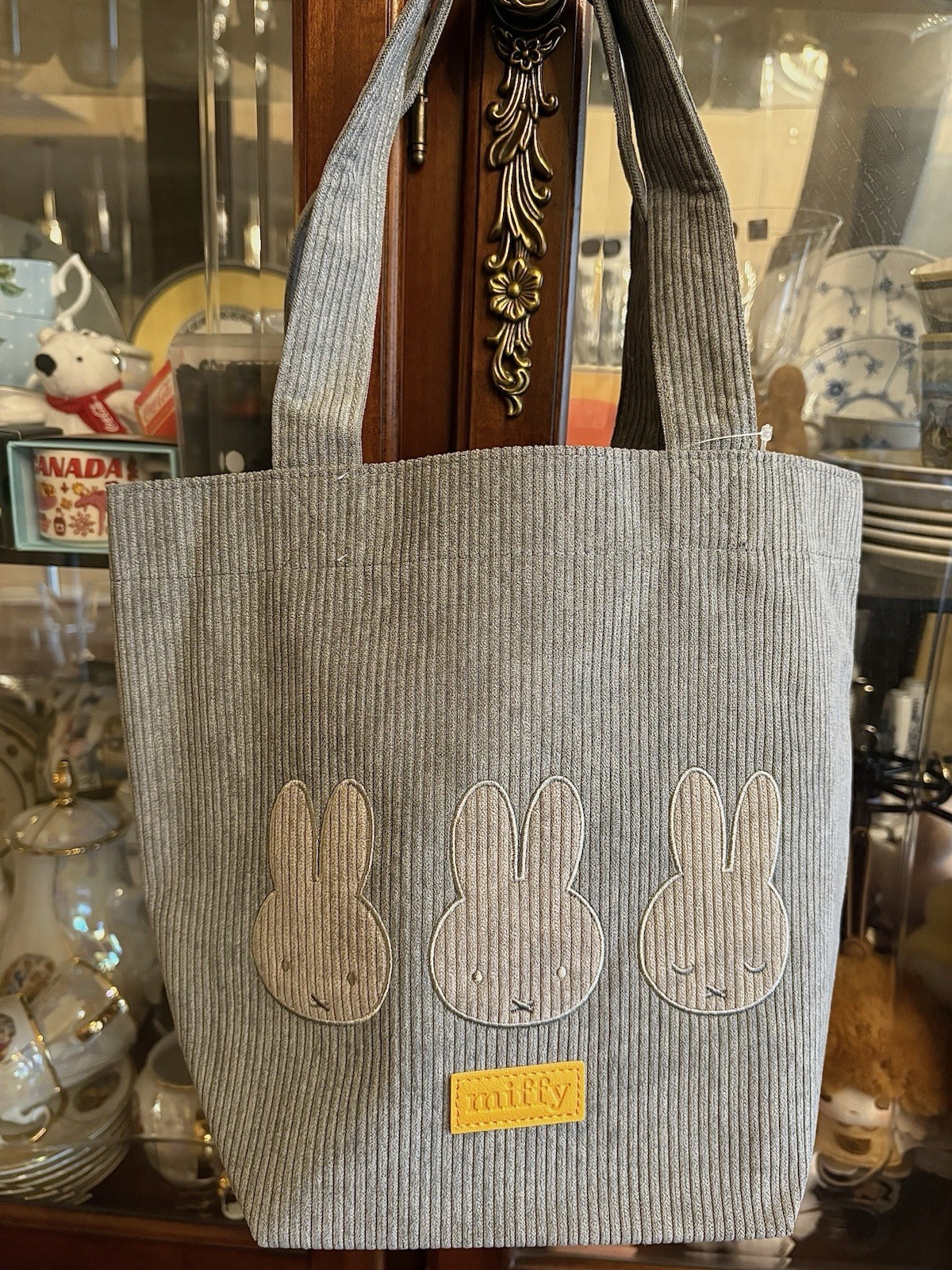 Miffy Corduroy Grey Embroidery Tote Bag Approx. H 10.2 × W 12.6 × D 5.9 inches