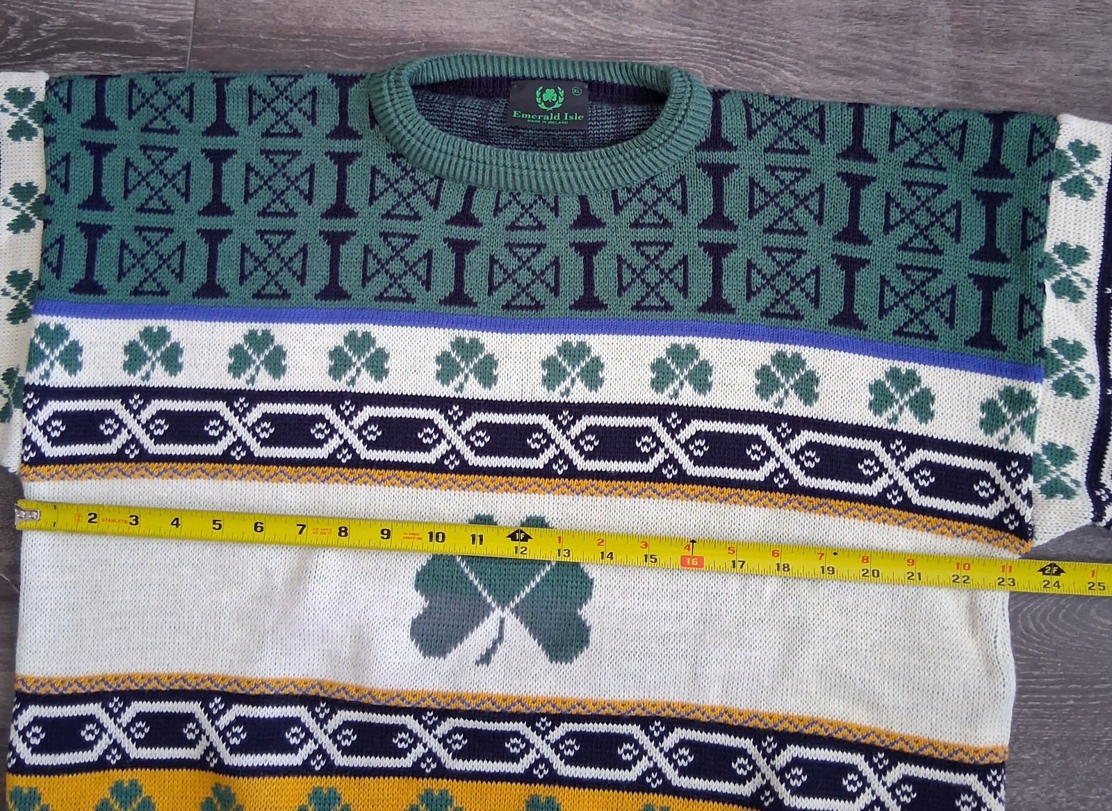 Vintage Emerald Isle Irish Shamrock Knit Sweater Size XL Made In Ireland NWOT