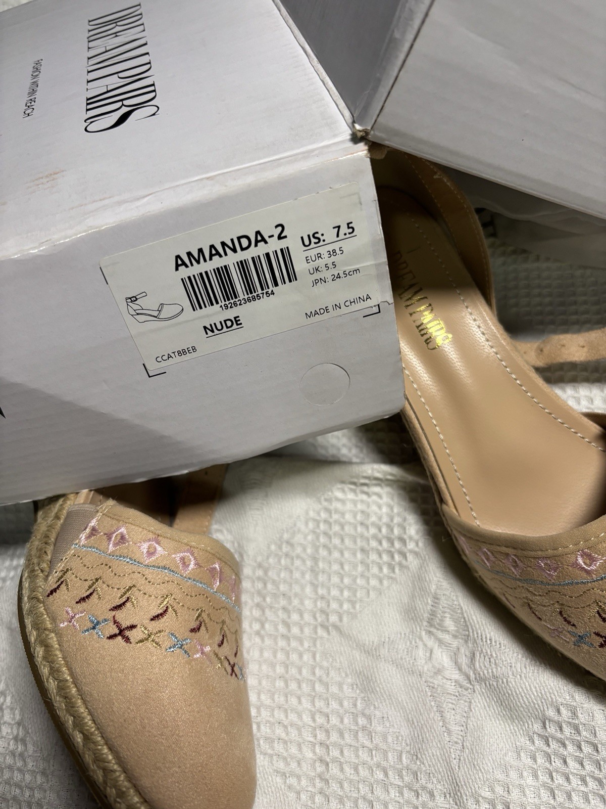 Dream Pairs Womens nude closed toe ankle strap espadrilles wedge sandals 7.5 NEW