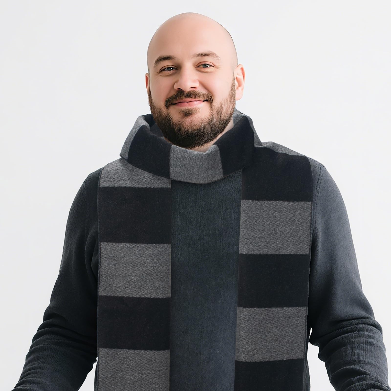 GHGMAO Black and Gray Striped 200 cm x 20 cm, Scarf (Black Grey)