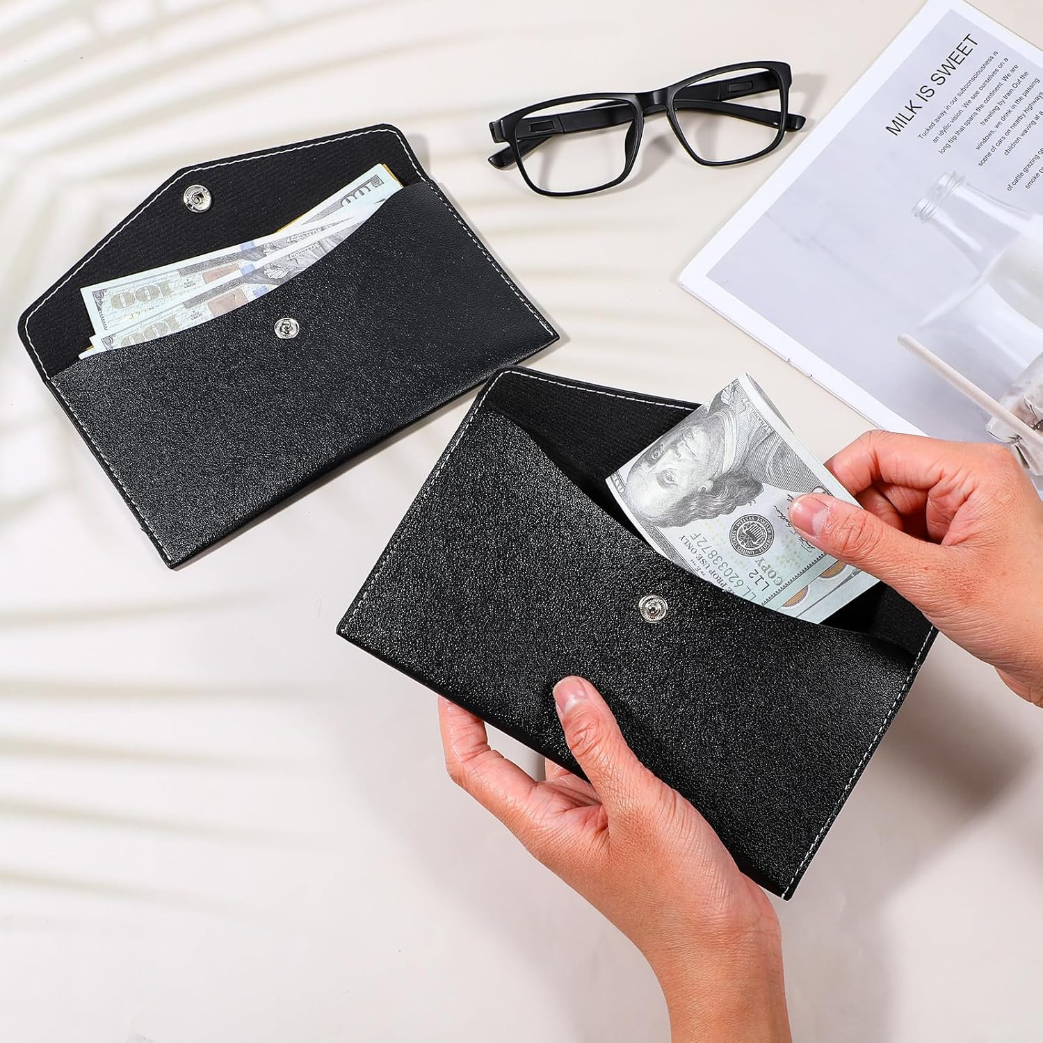 2Pcs Cash Envelope Wallet, Reusable Envelope Wallet Budget Leather Cash Organize