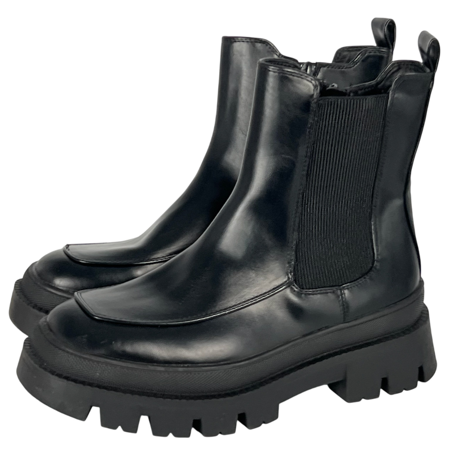NEW LANE BRYANT BLACK ELASTIC GORE SUPER LUG PULL ON PLATFORM BOOTIE BOOTS 8.5W