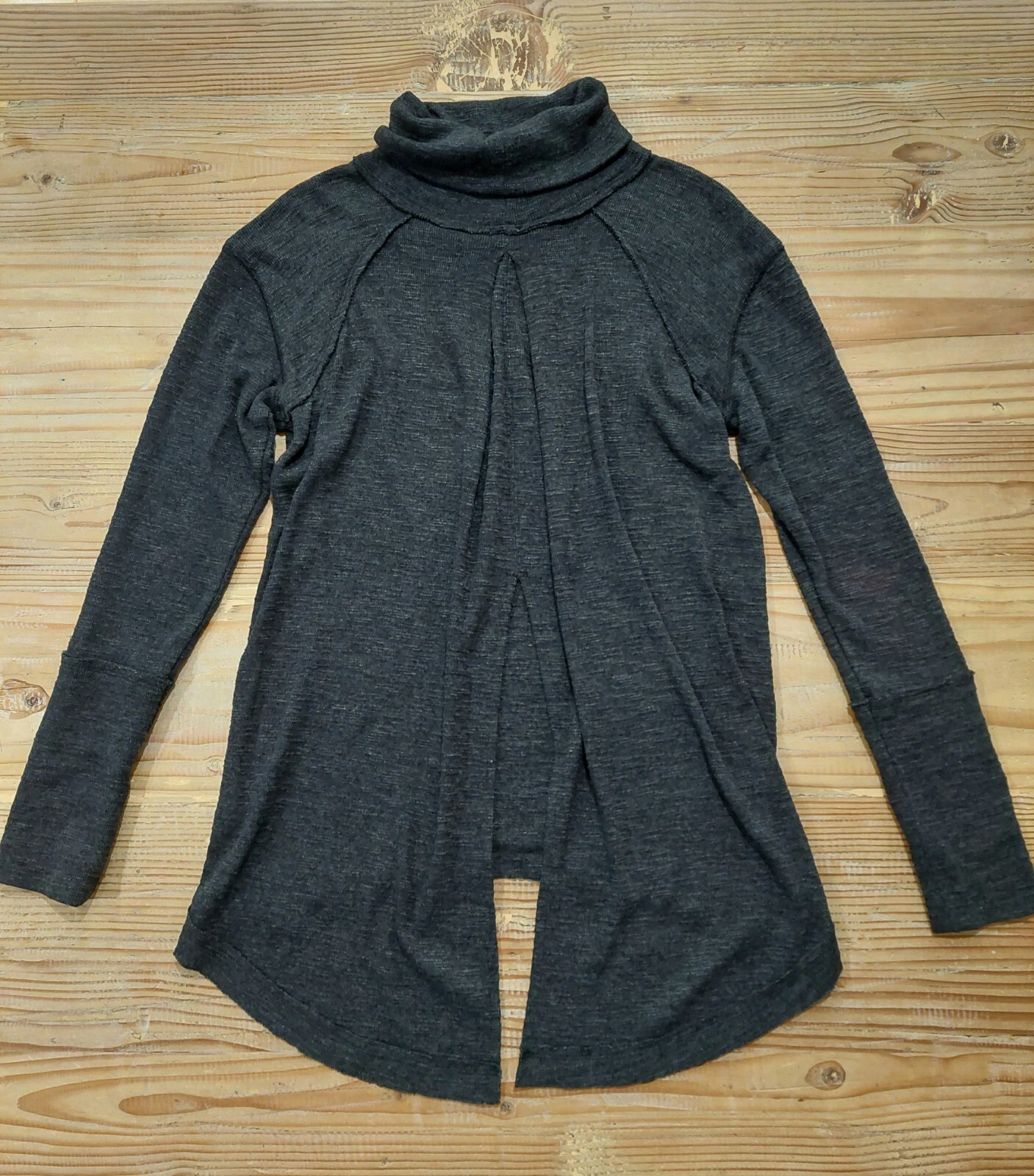 Free People Womens Mock Neck Split Back Long Sleeve Size Small Gray