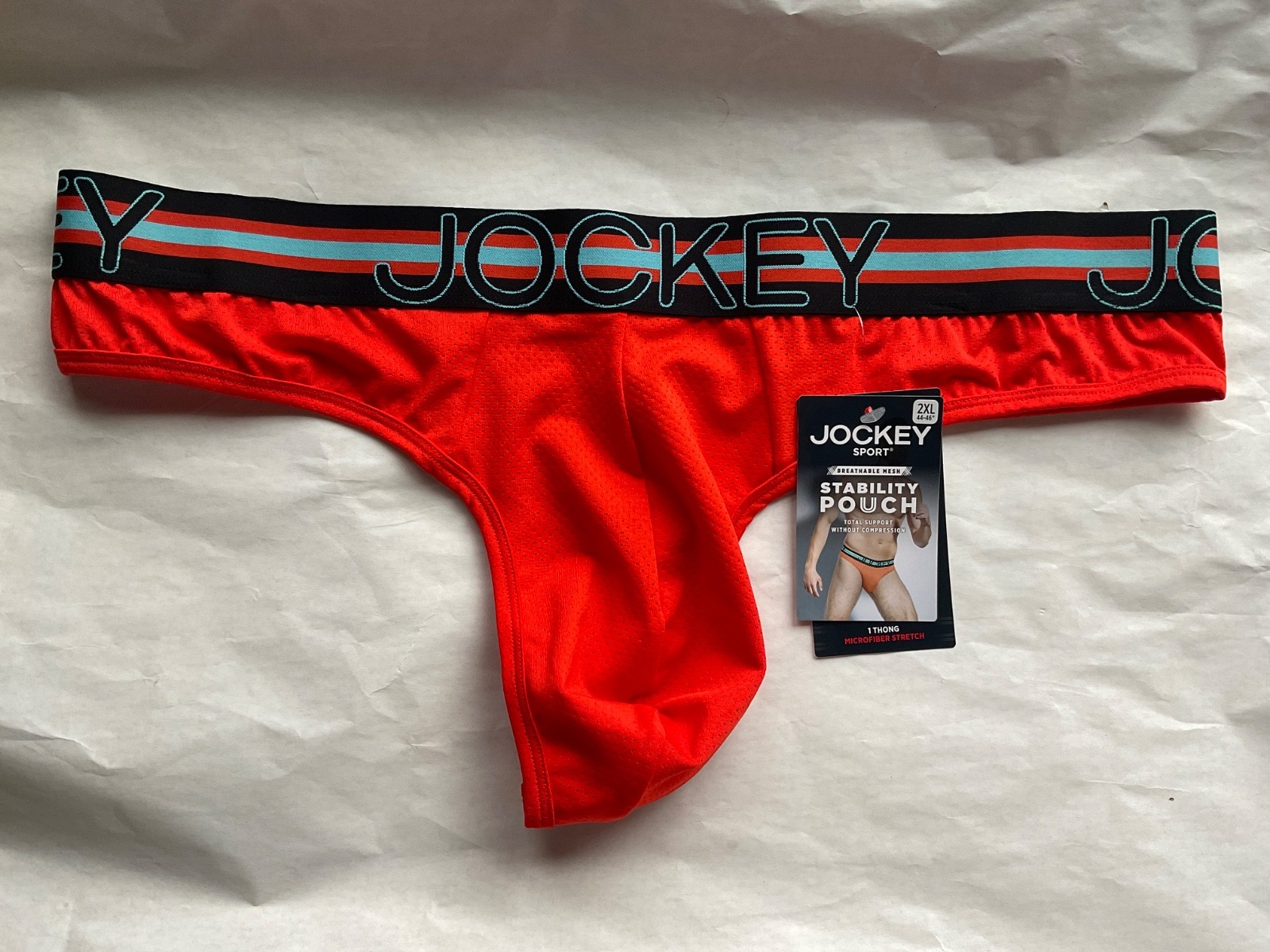 Jockey Sport Breathable Mesh Stability Pouch Thong Microfiber New Blue Green