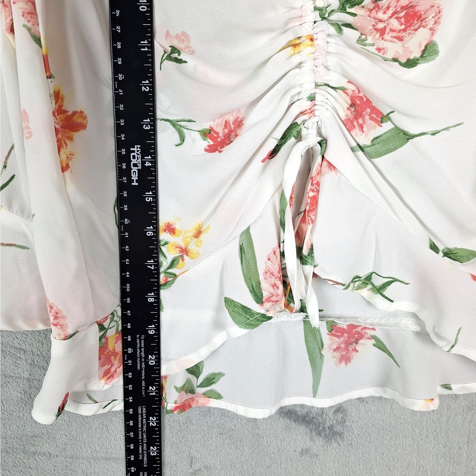 Womens Top Small White Romantic Floral Ruched Feminine Soft Girl Coquette Dainty