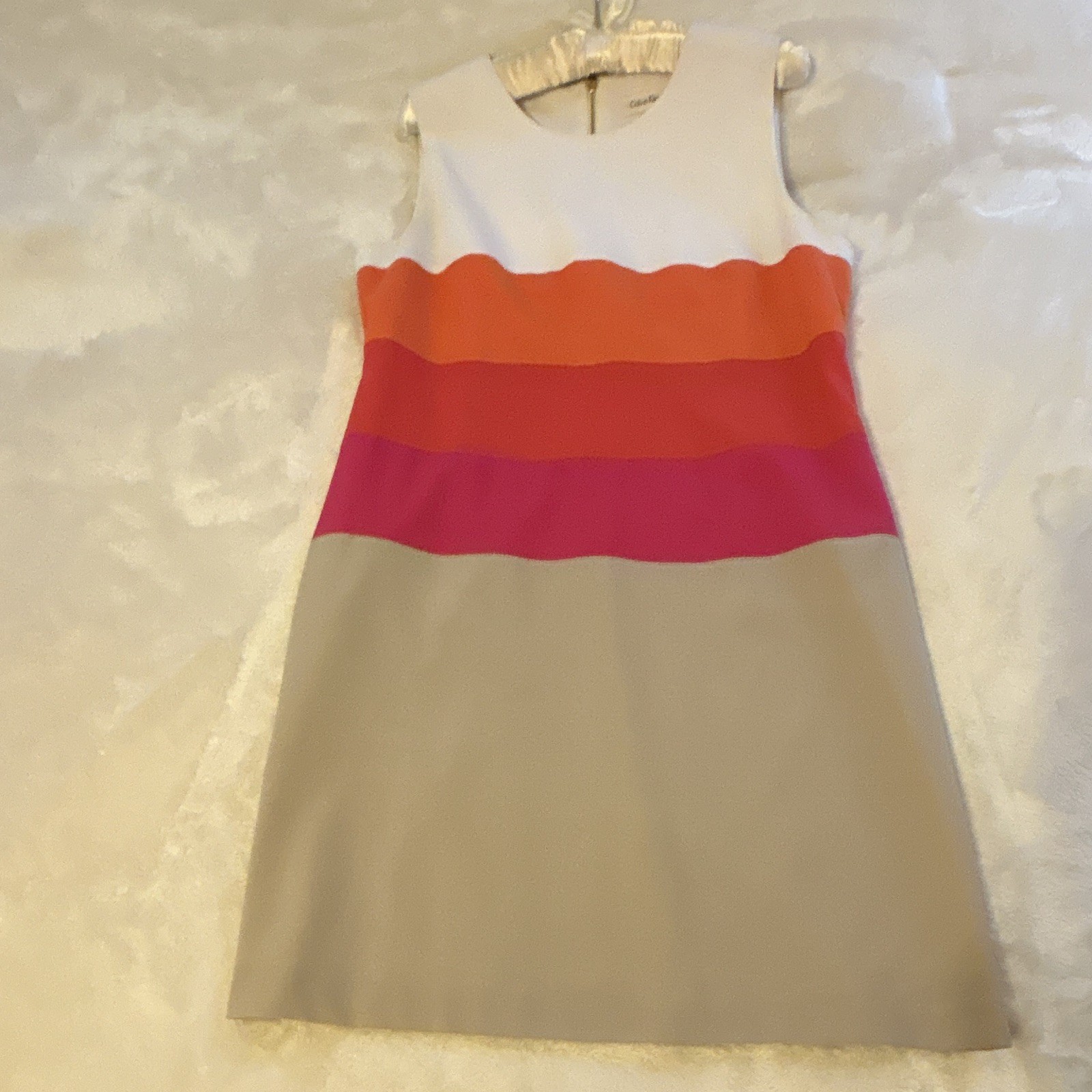 Women’s Calvin Klien Sleeveless Dress White/Orange/Pink – Gold Zip Sz 14