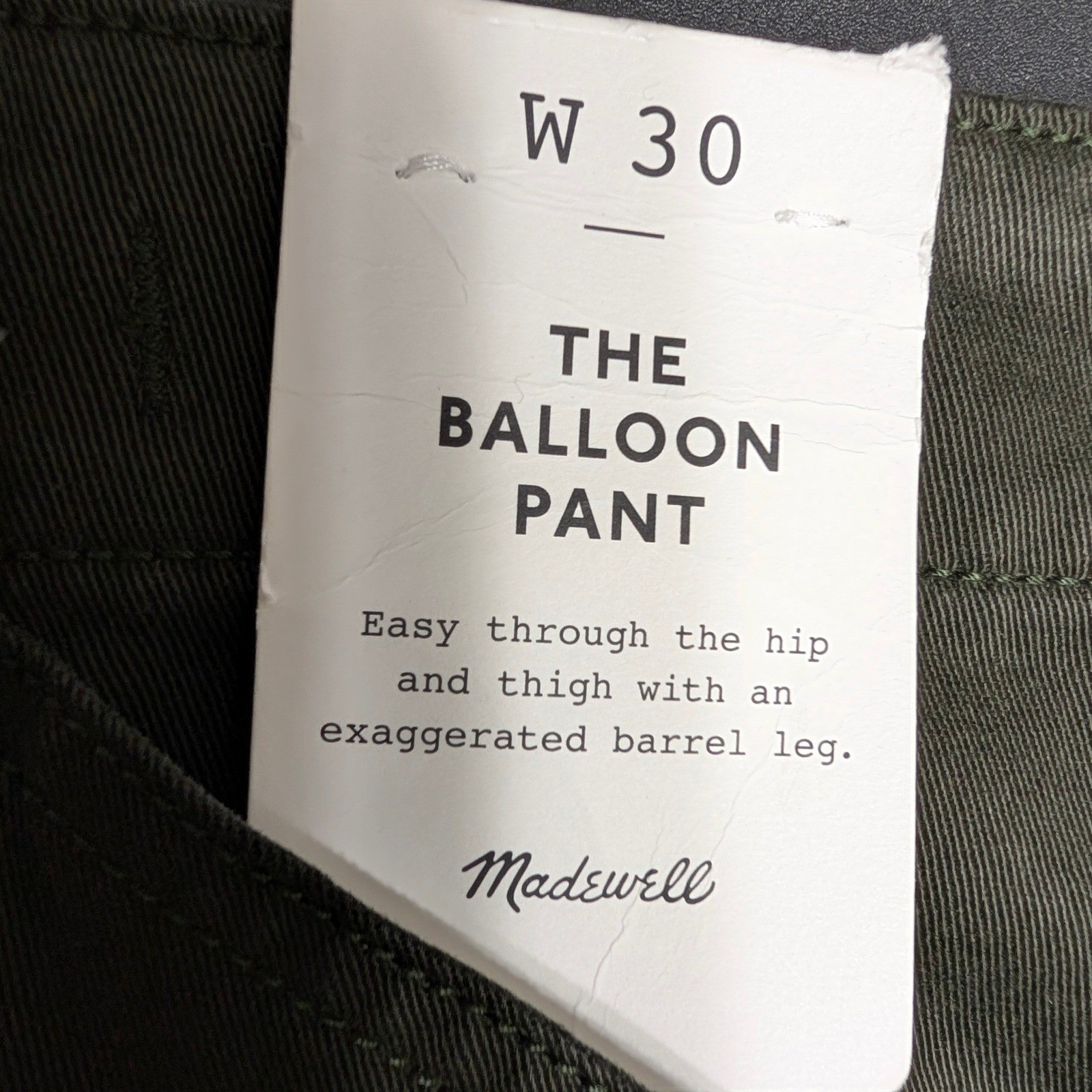 Madewell The Balloon Pant Midnight Olive Green Carpenter Trousers Size 30