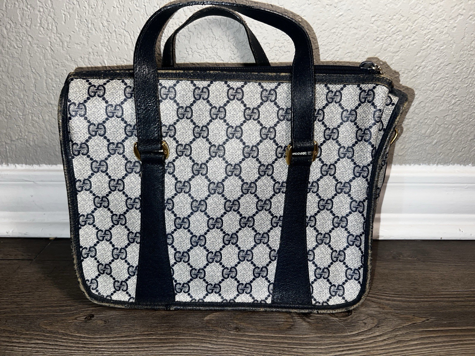 Vintage Gucci GG Supreme Monogram Small Top Handle Tote Navy Italy