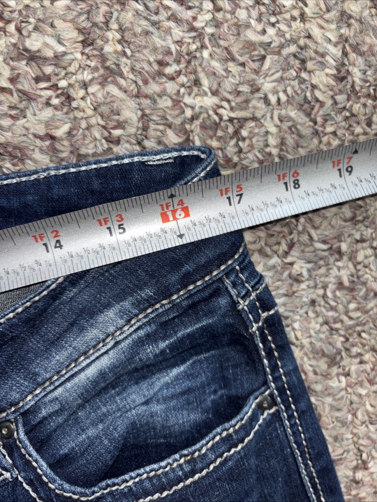 BUCKLE DAYTRIP VIRGO BOOTCUT Womens Size 31R Midrise Stretch Jeans 34×30.5 EUC