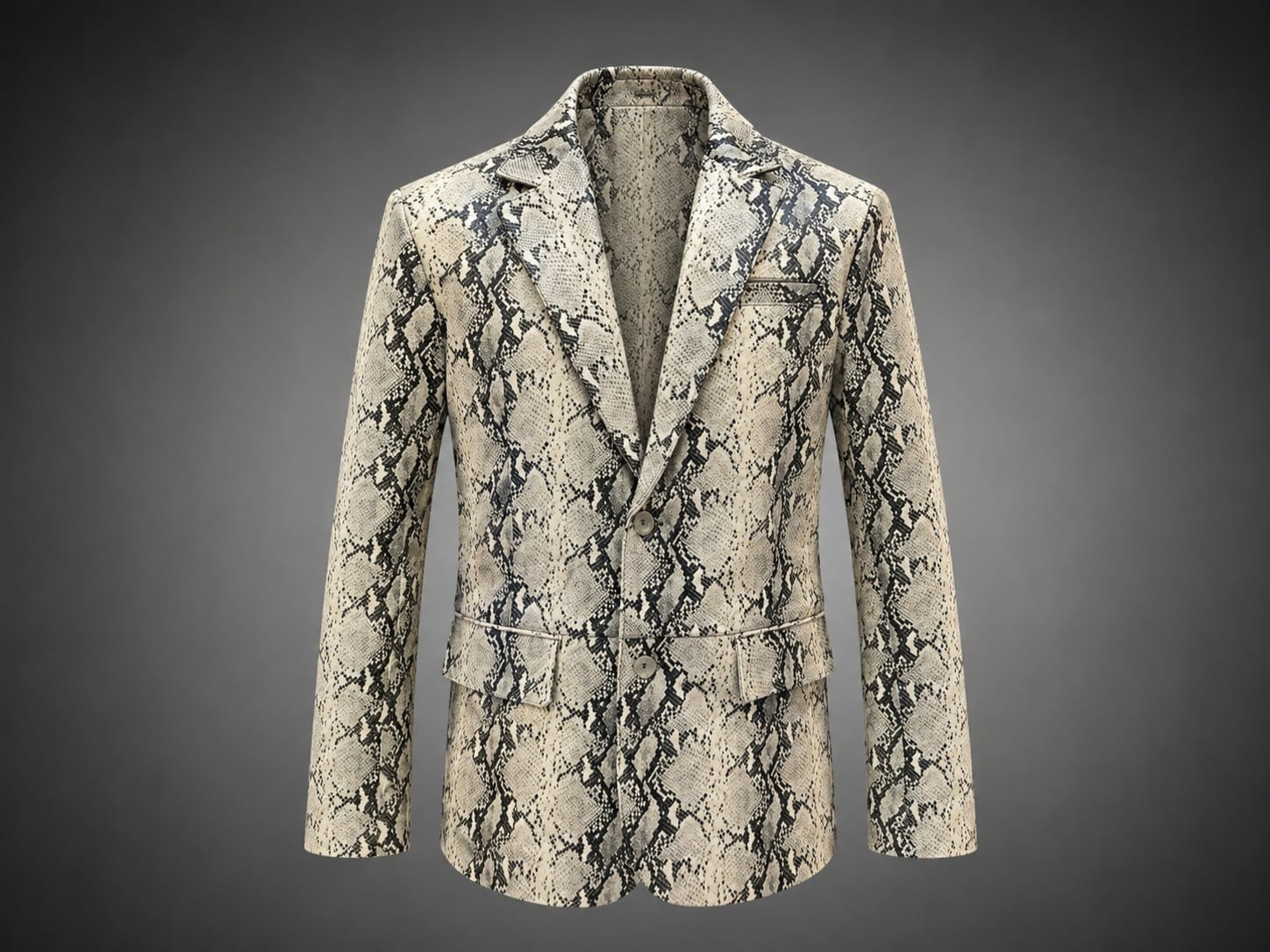 Mens Leather Coat Snake Skin Print Blazer Jacket Python Print Party Coat Premium