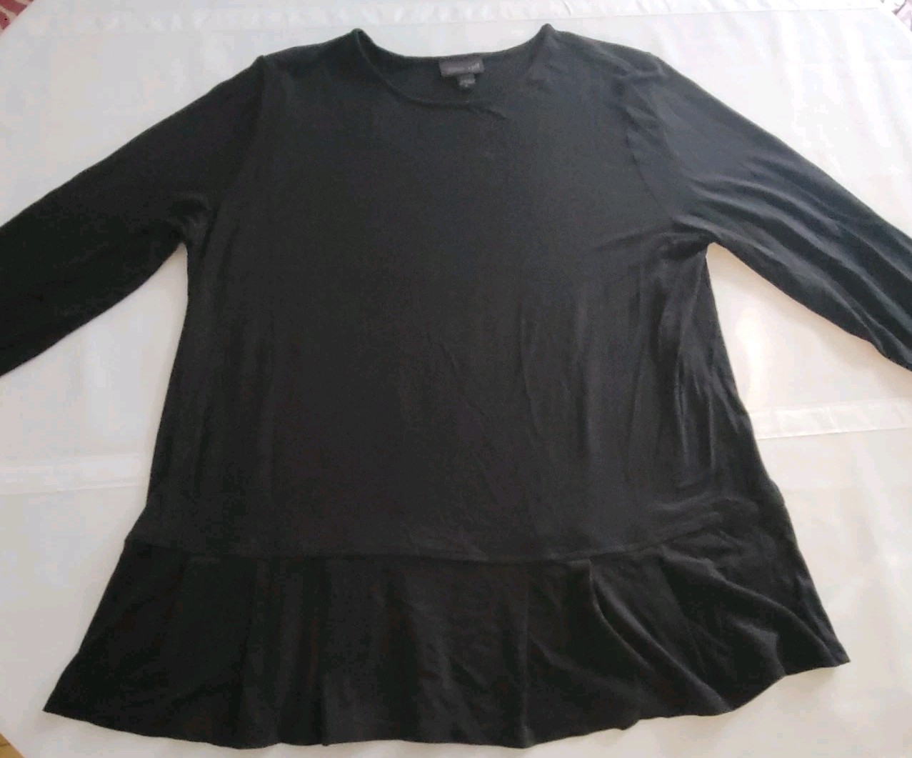 J.Jill Wearever Collection Medium Black Knit Peplum Top Long Sleeve Stretch Tee