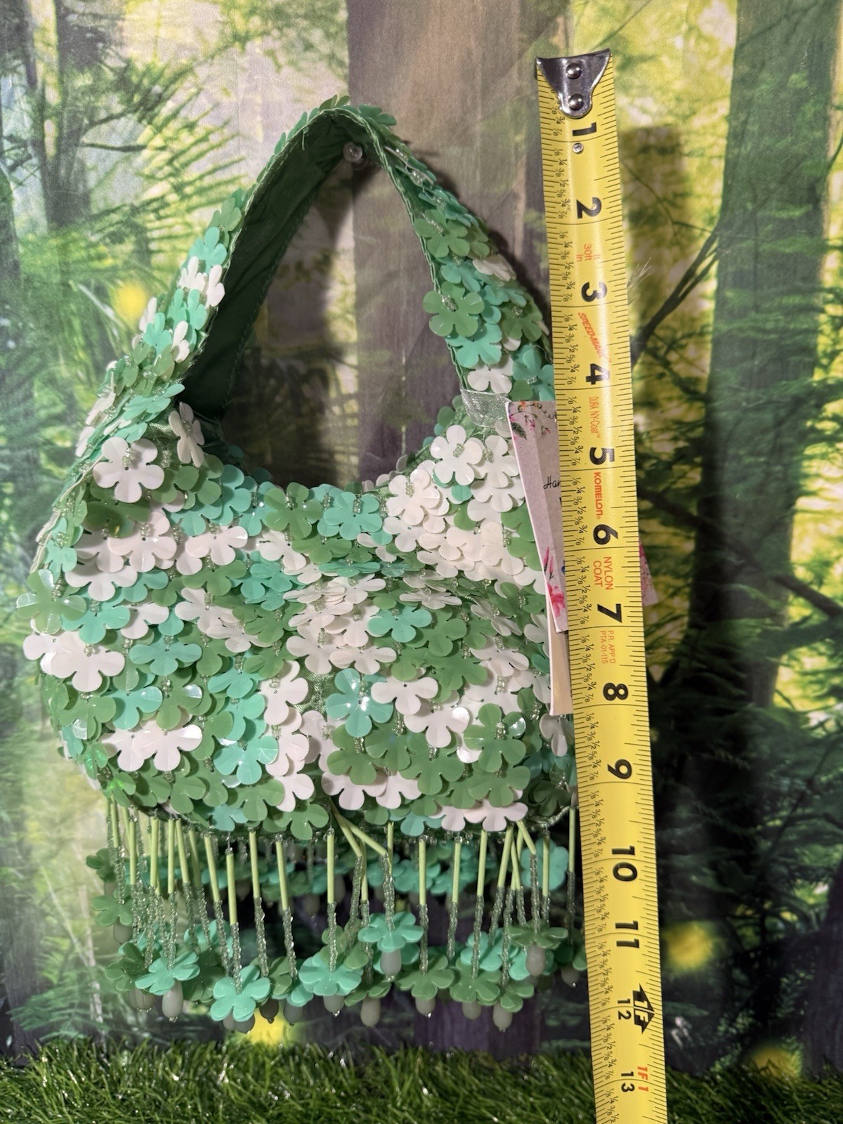 Handcrafted In India Green And White Beaded Shoulder Bag NWT