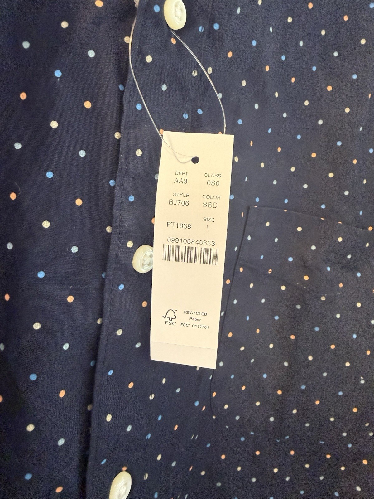 J. Crew Men’s Dot Pattern Button-Up, Size Large