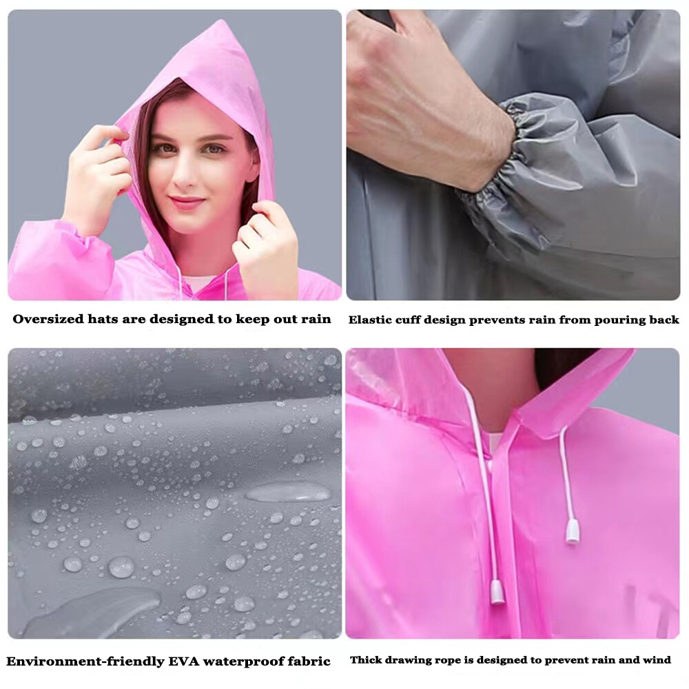 Unisex Adult Raincoat Waterproof Rain Coat Hooded Jacket Poncho Rainwear Camping