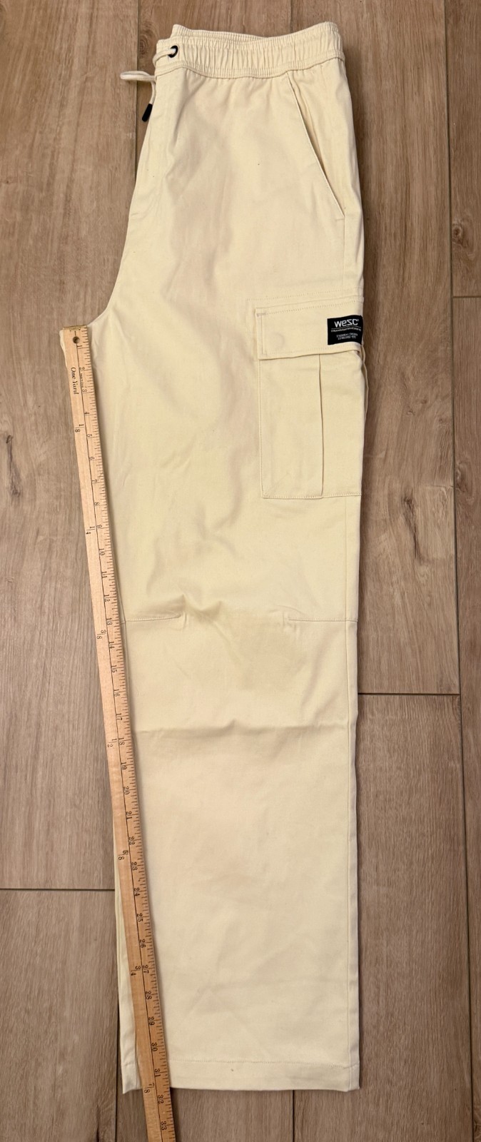 WeSC Open Bottom Cargo Pants Unisex Chino Style-Men L/Women XL-Pale Yellow-NWT