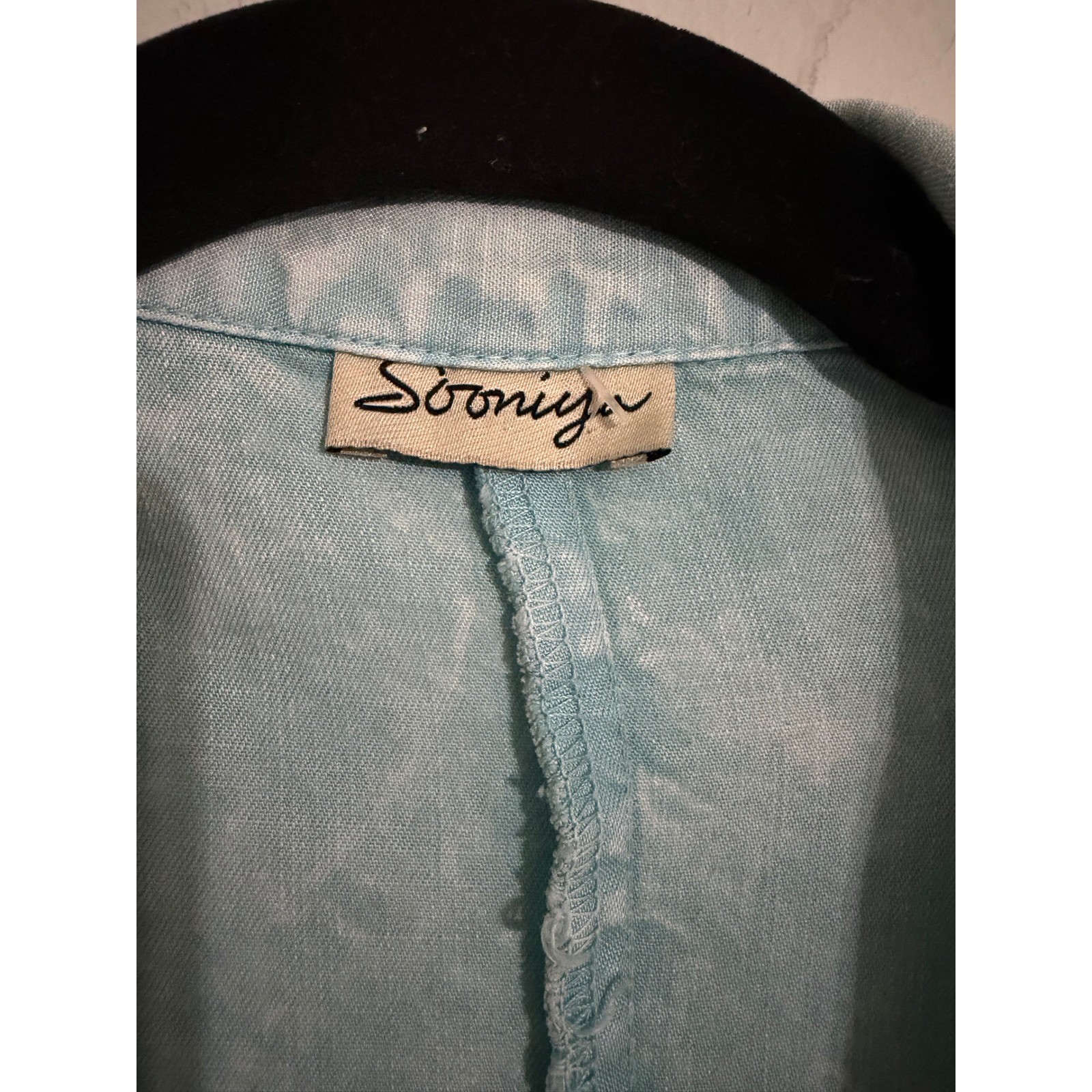 Sooniya Womens Light Blue Acid Wash Tencel Cotton V-Neck Tunic Top or DressLarge