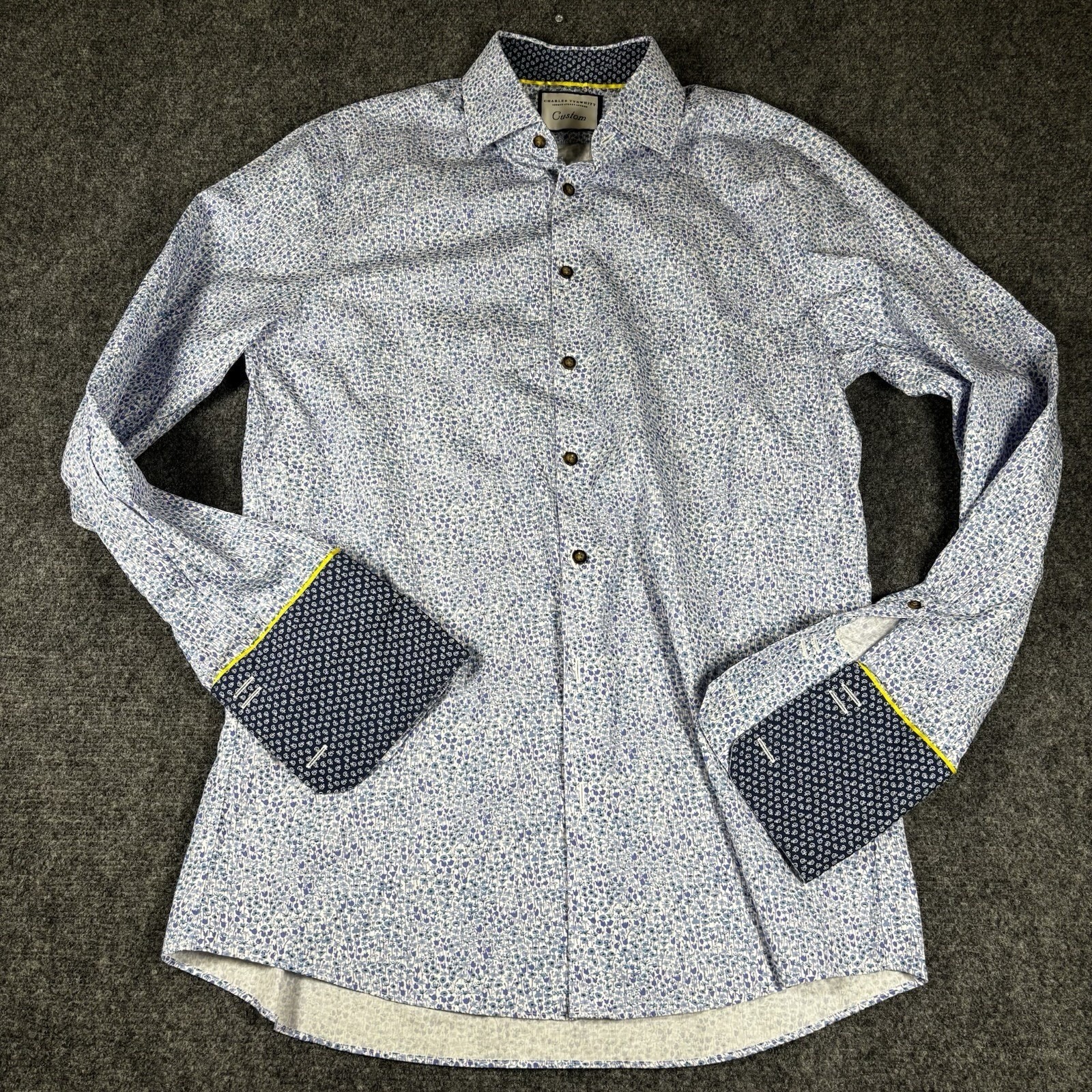 Charles Tyrwhitt Shirt Mens 15.5 Blue Floral Cotton Long Sleeve Custom Fit