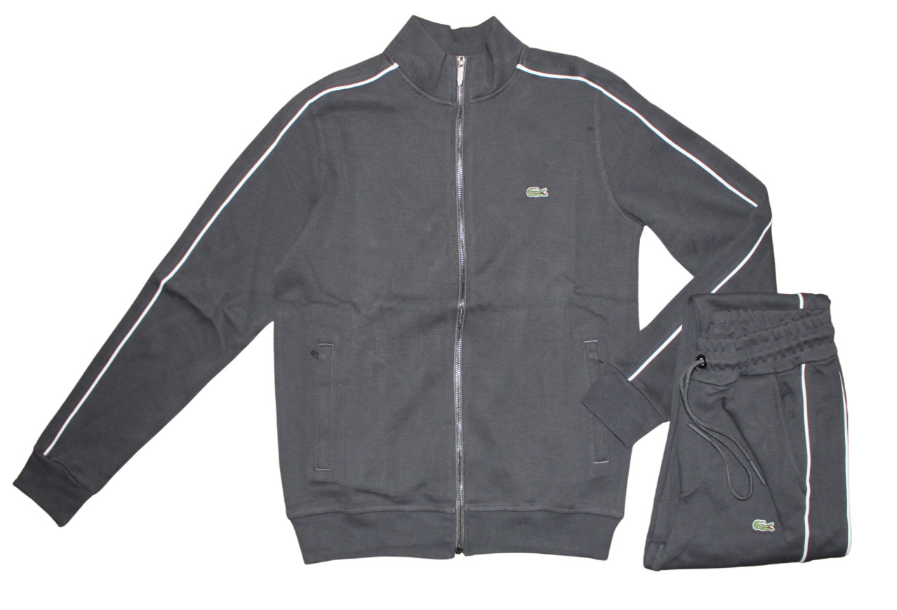 L ACOSTE MEN TRACKSUIT SET IN DARK GRAY COLOR FULL ZIP JACKET AND PANTS