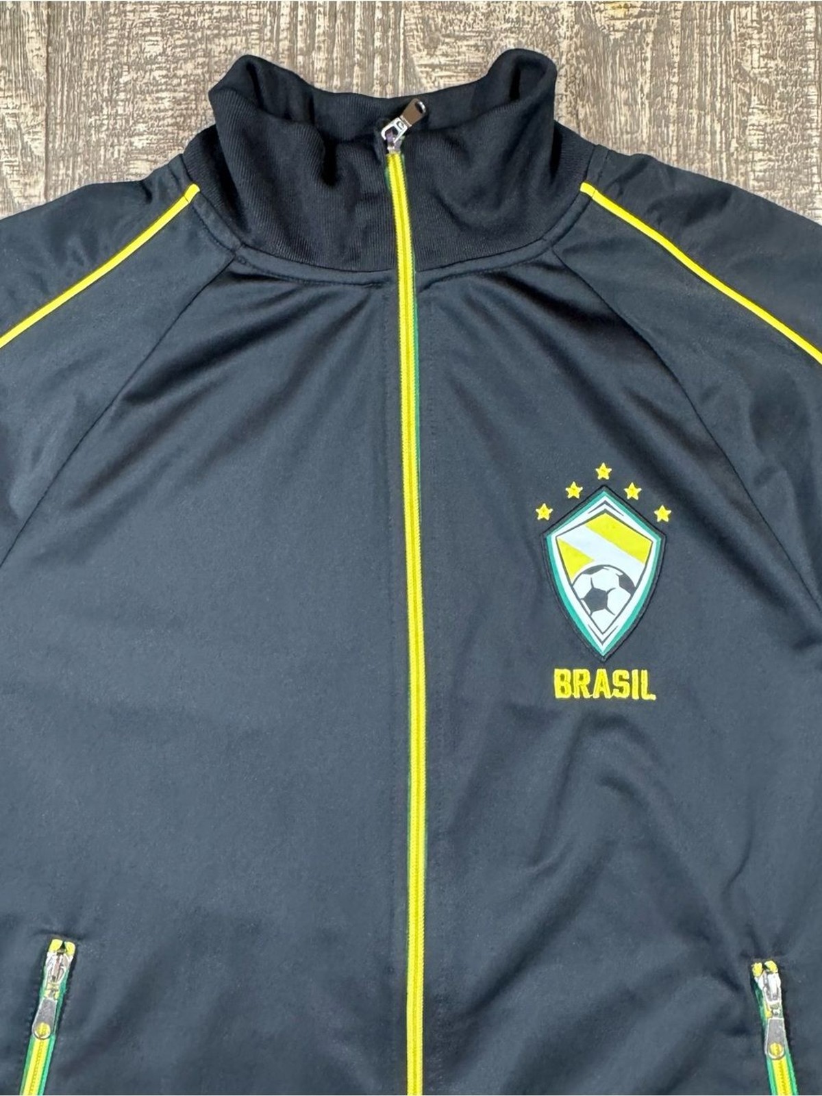 Brasil Soccer Zip Jacket – Black with Yellow Trim and Green lettering