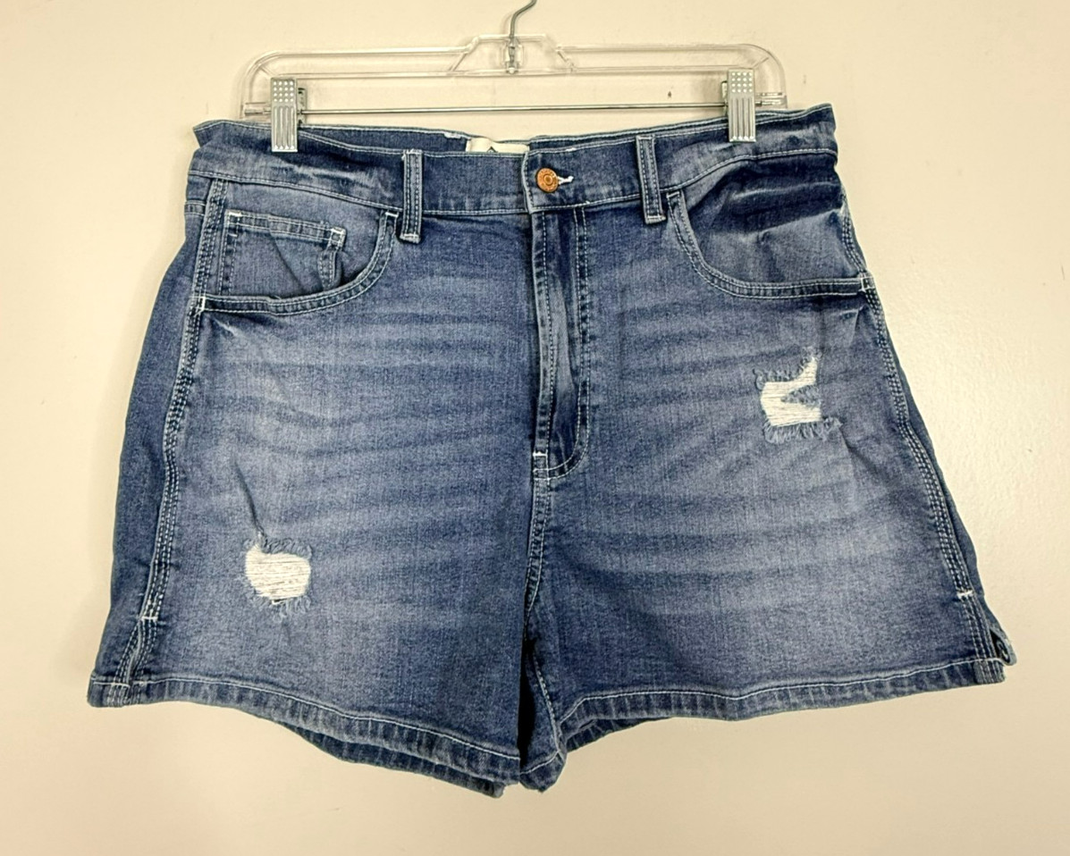 Jordache Vintage Women’s Distressed Denim Dark Wash Denim Shorts Size 32 Y2K 90s