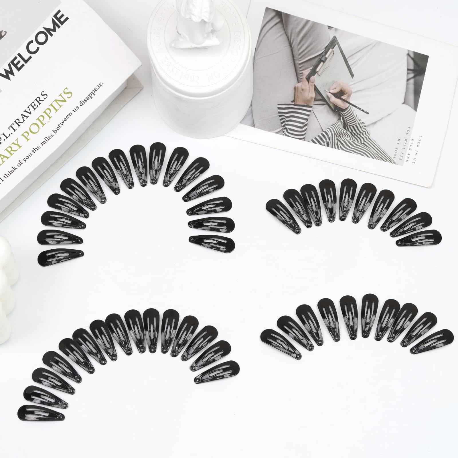 BBGifts 1Inch Black Snap Hair Clips, 60Pcs Small Clips for 1 Inch,