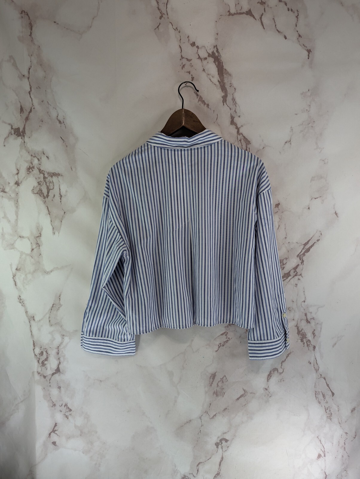 Everlane Shirt Womens Medium Blue Button Up Woven Pajama Top Silky Cotton Crop