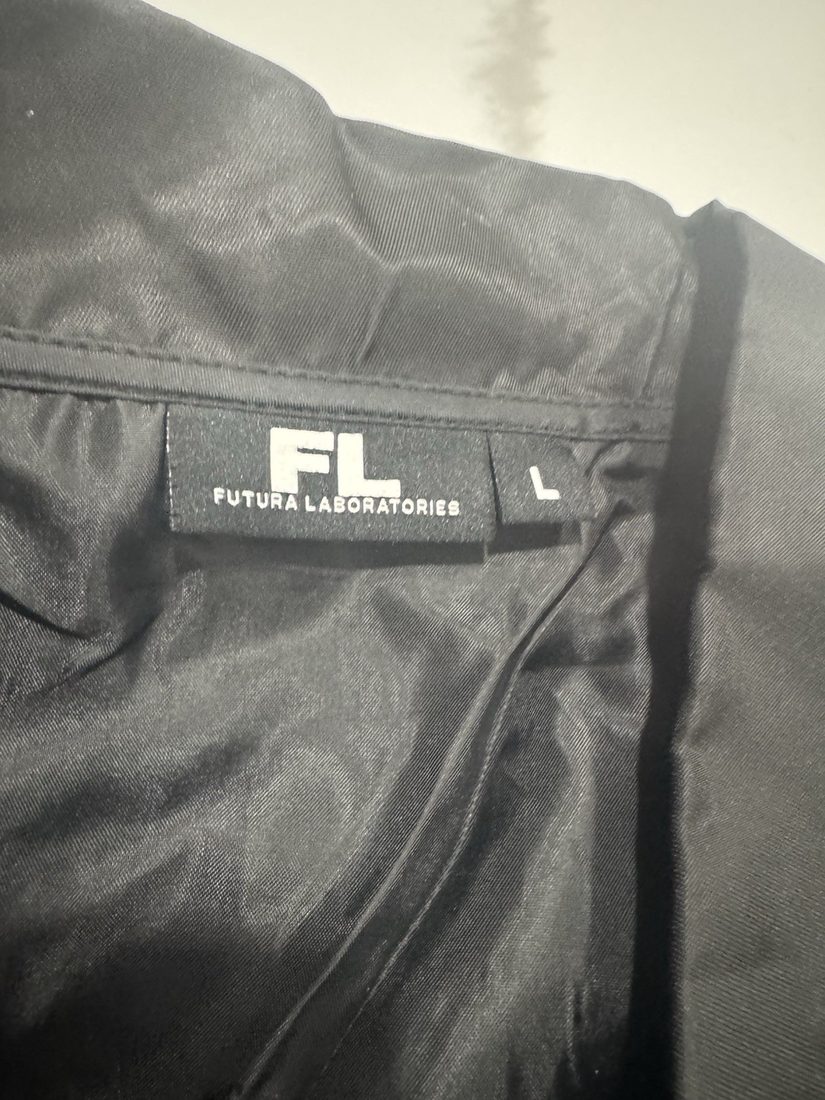 Futura Laboratories Black Graphic Logo Snap-Front Coach Jacket Point Collar L