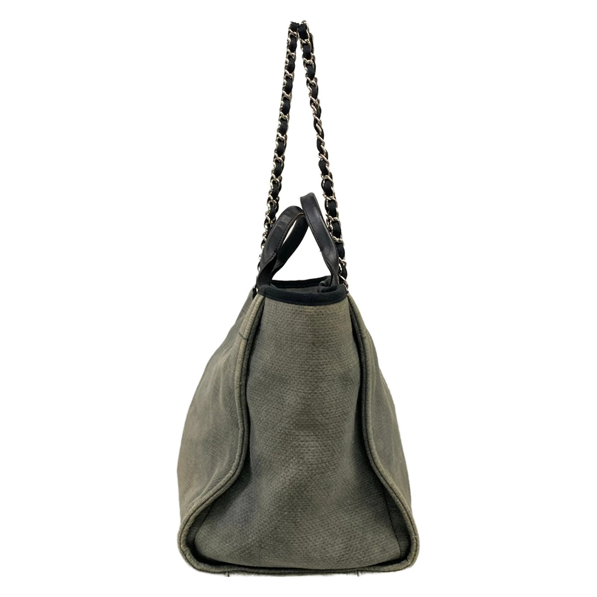 CHANEL Deauville Line Gray Black Canvas Leather Tote Bag