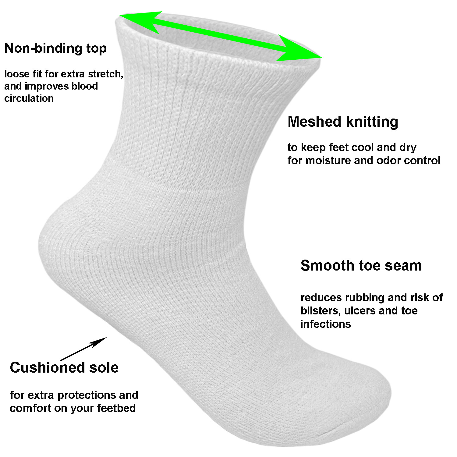 3,6 or 12 Pairs Diabetic Crew Circulatory Socks Health Women Cotton 9 10-15 low