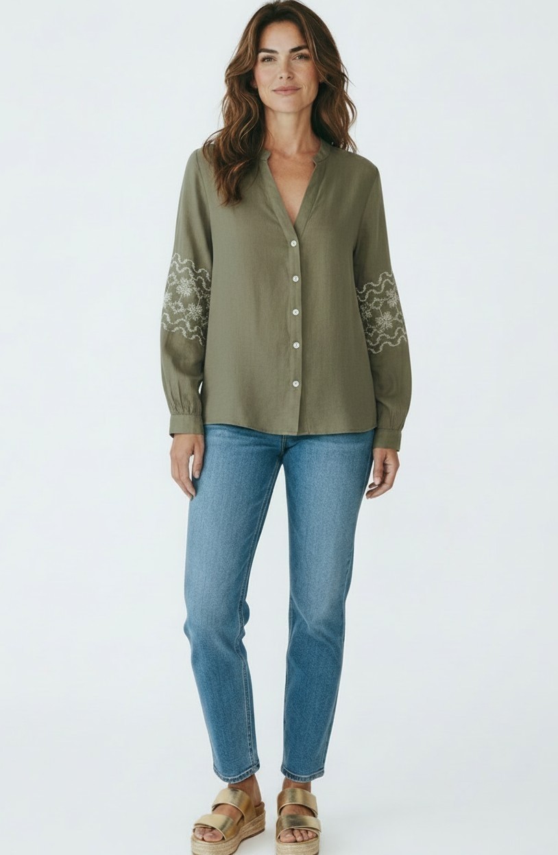 women long sleeve olive green shirt Zara size S