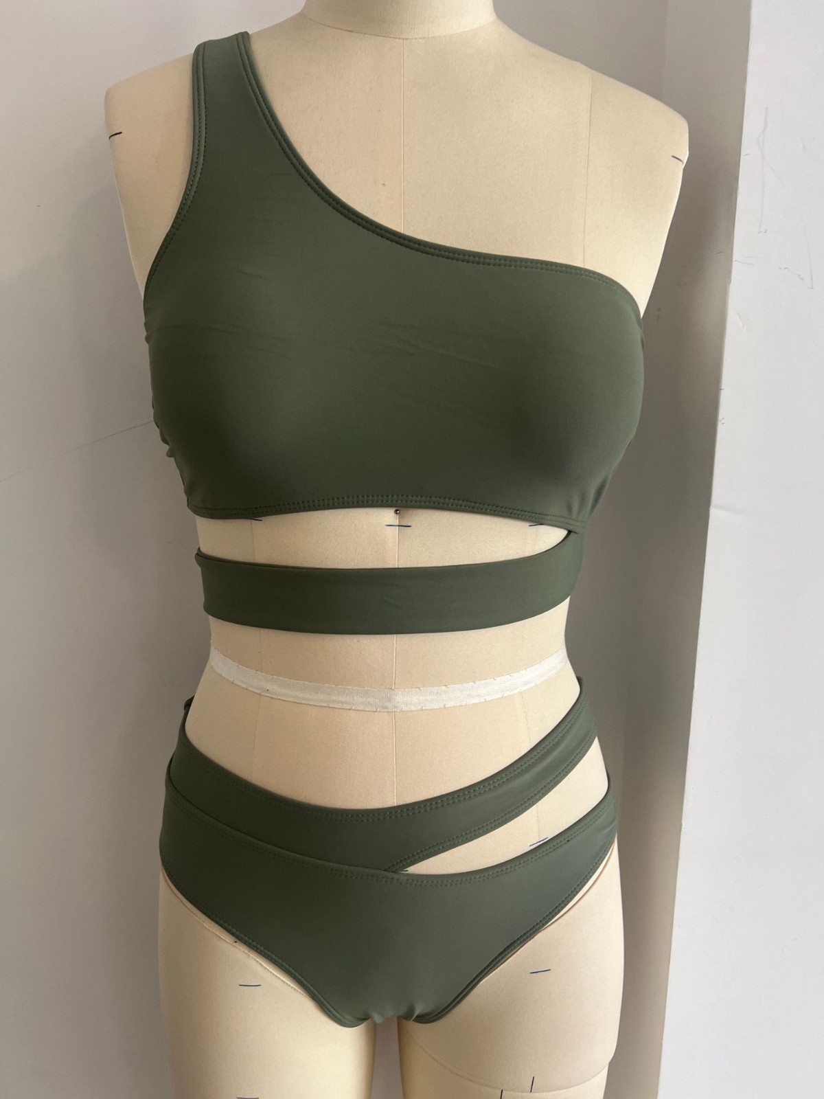 One Shoulder Cutout Bikini Set Hollow High Cut Two Piece Swimsuit Women