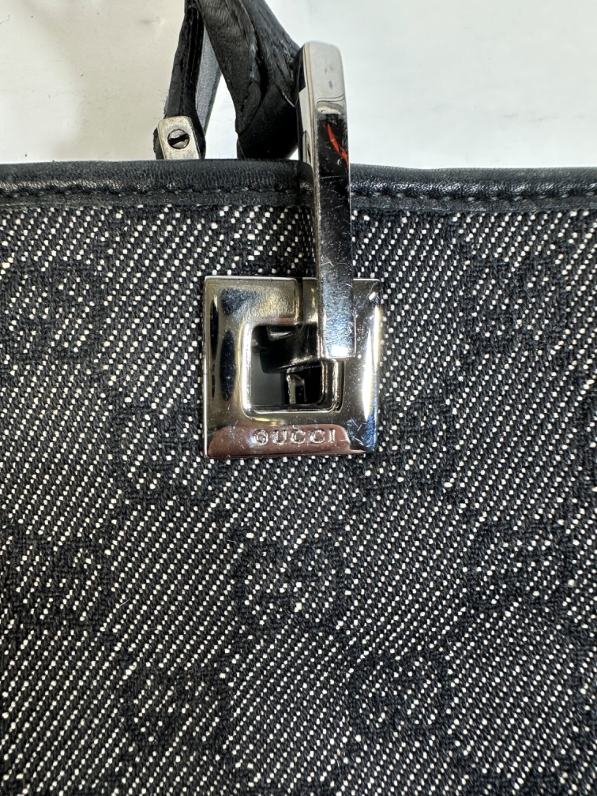 Authentic Gucci GG Black Leather Tote Bag Purse 10.25″ Wide 9.25″ High EUC