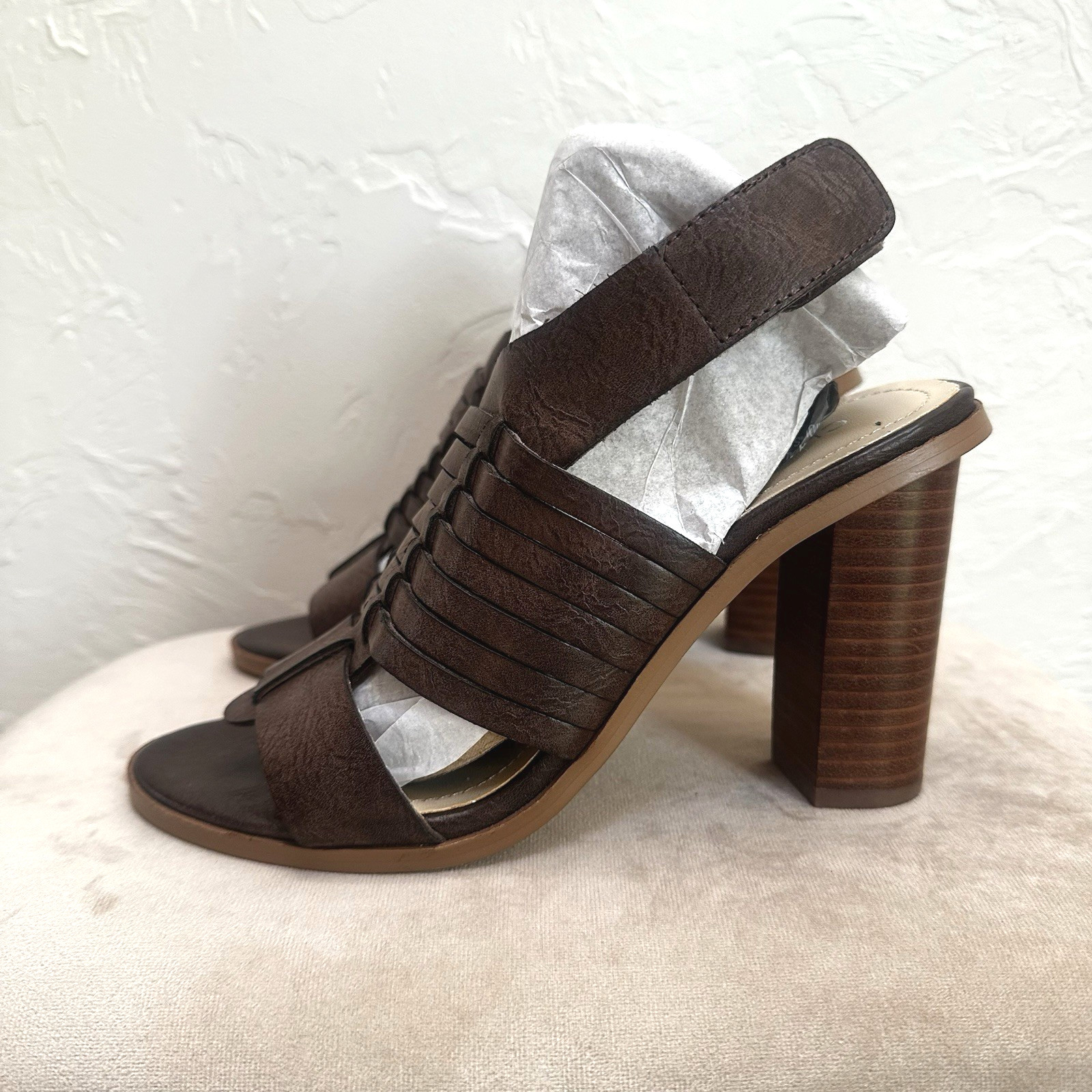 Charles by Charles David JEEZE Brown Leather Slingback Sandal Chunky Heels Sz. 7