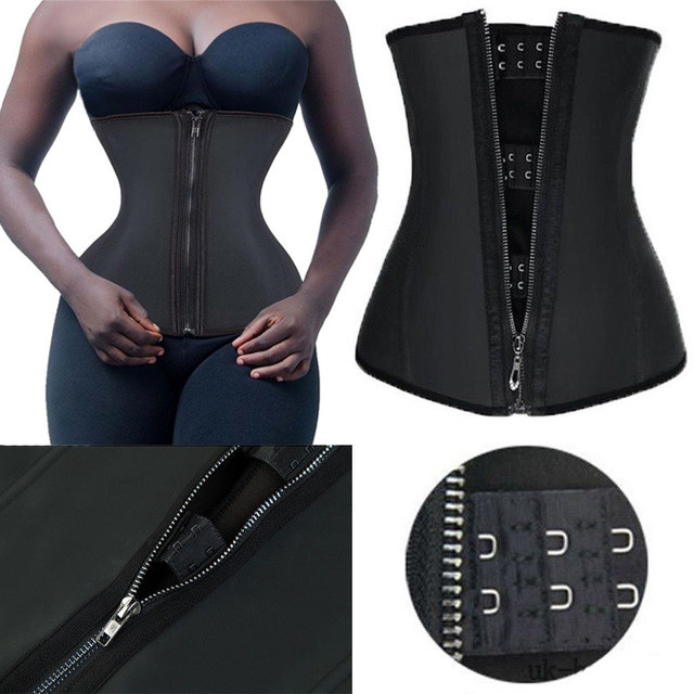 Women LATEX Rubber Zip Waist Trainer Cincher Underbust Corset Fajas Body Shaper