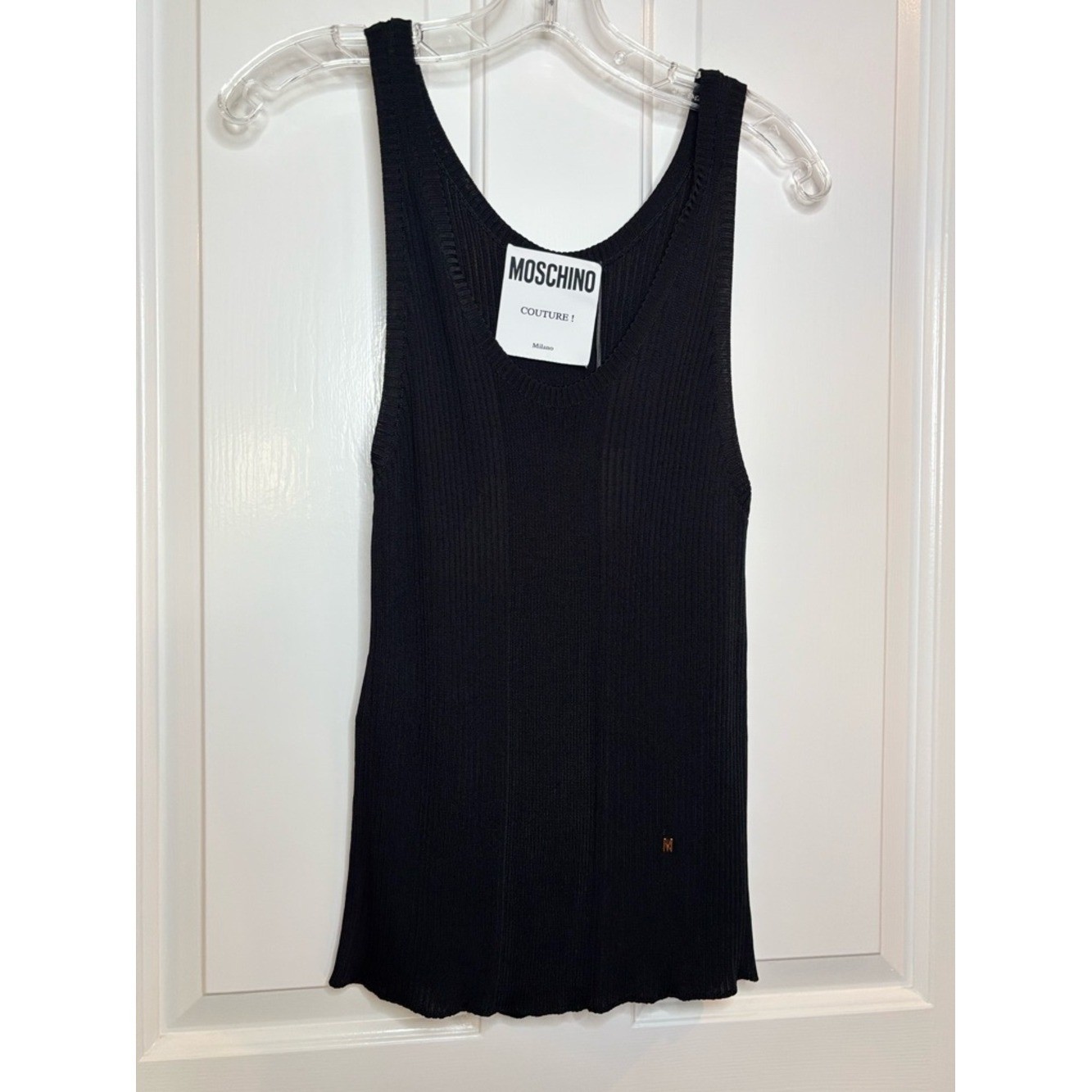NWT Moschino Couture Womens Black Ribbed Knit Tank Top Size 10