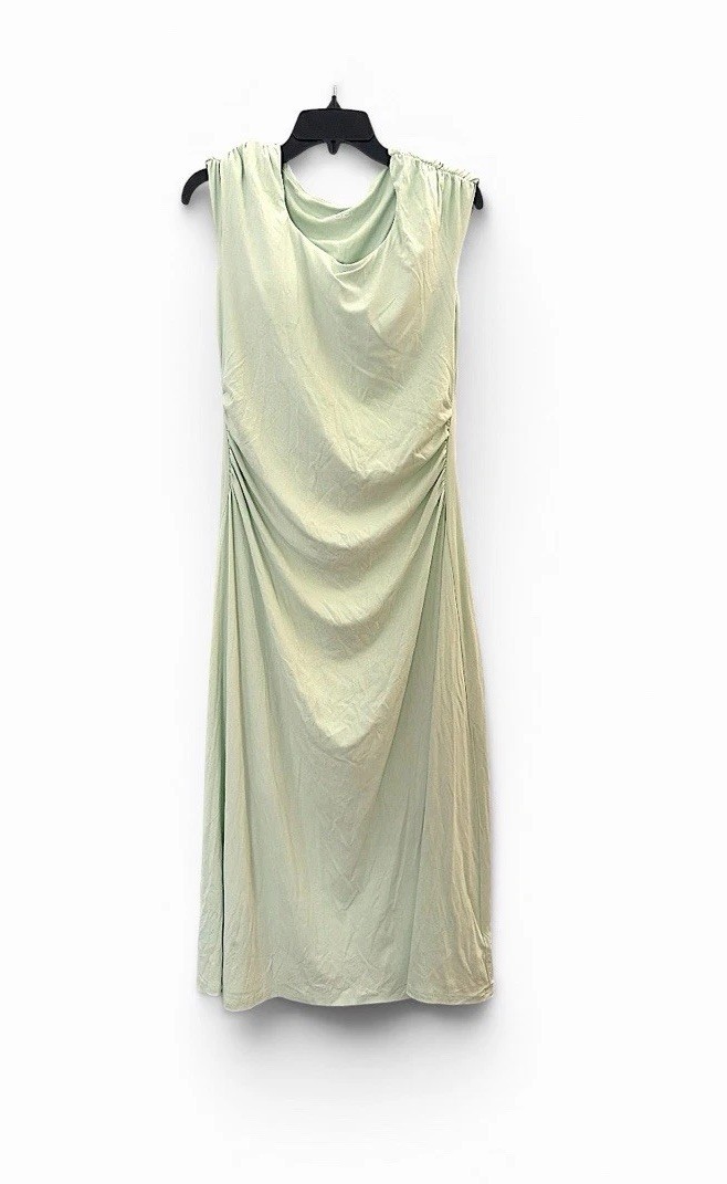 OGL SkinKiss Cooling Boatneck Ruched Midi Bra Dress Green Women’s Size Large
