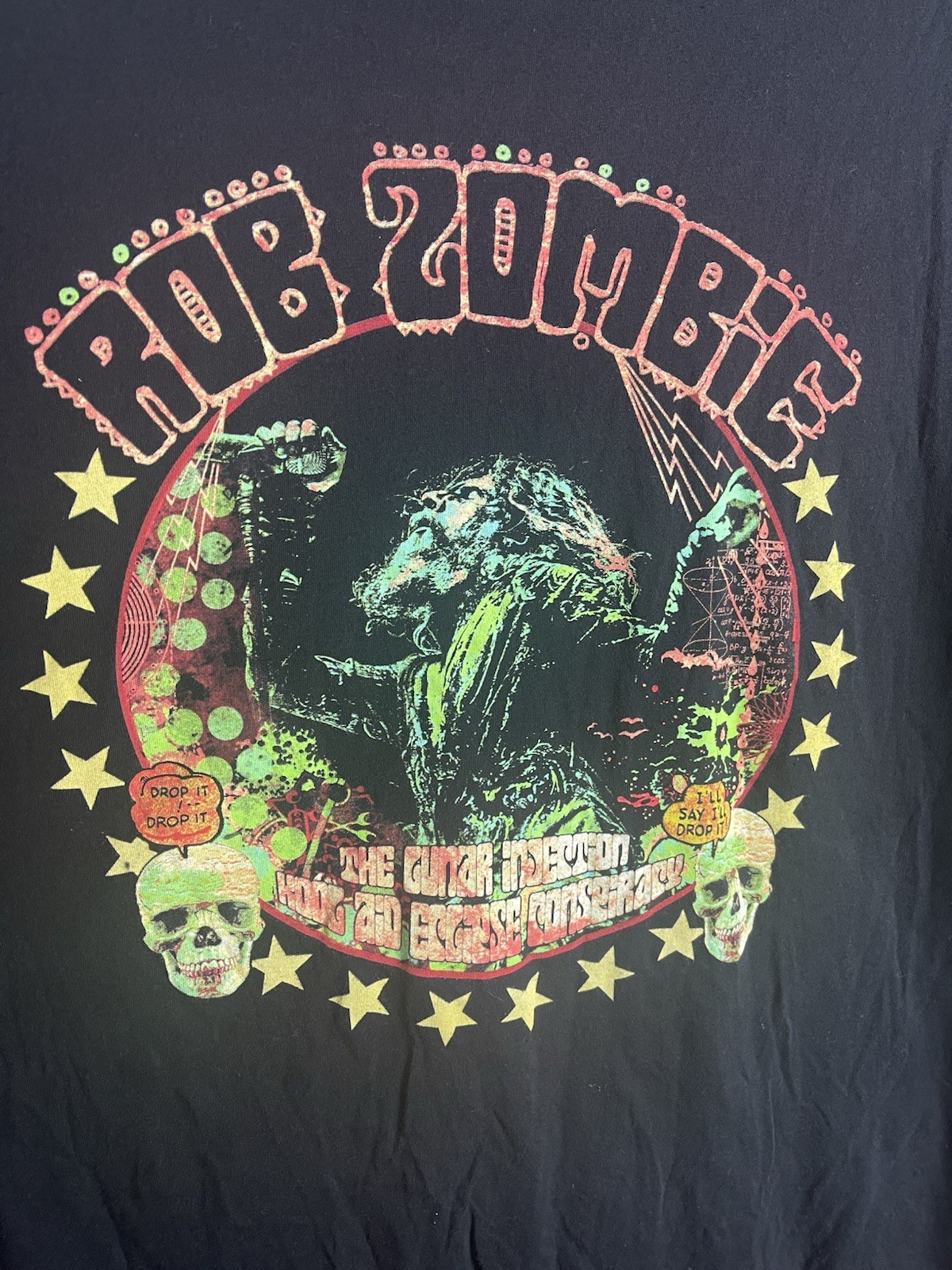 Retro 2012 Rob Zombie Green Monster Graphic Black Unisex Tshirt Adult 2XL