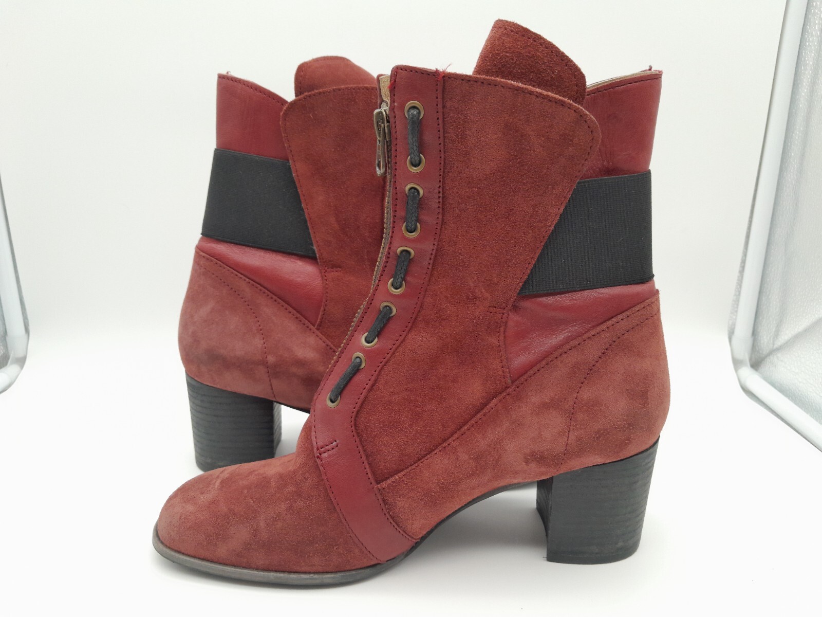 Casta Womens Red Leather High Heel Suede Boots Women’s Size EU 40 US 9-9.5