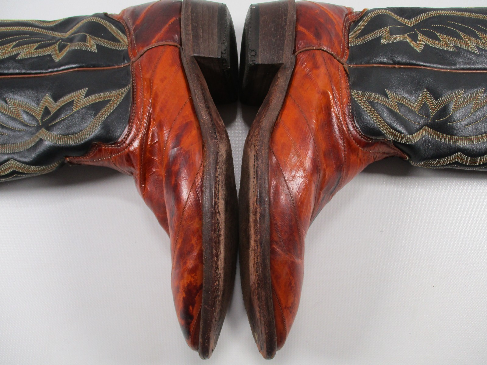 Vtg J. Chisholm Rare EXOTIC Leather Pattern Men’s Western Boots Sz 10 EE USA