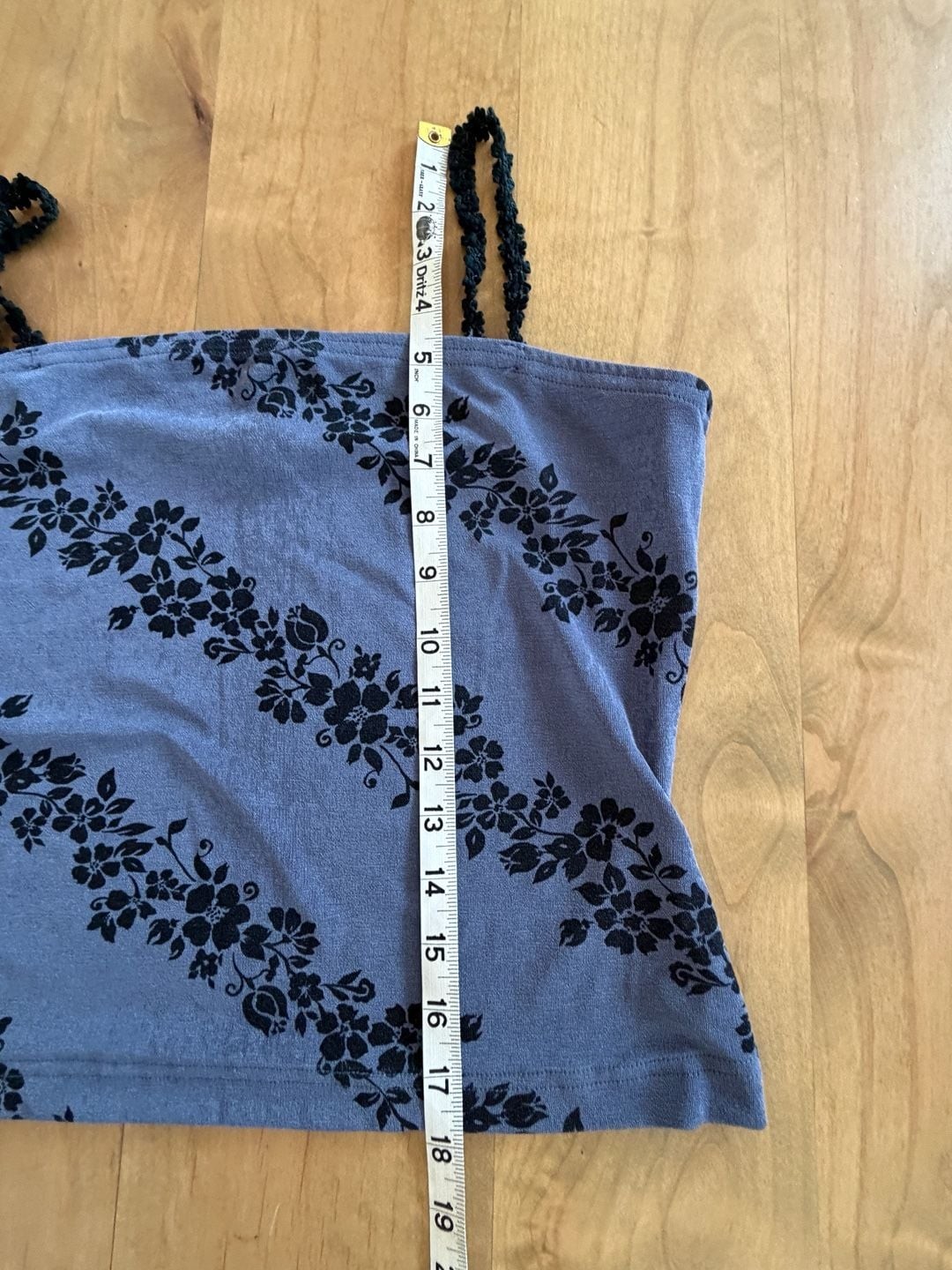 Ecru Y2K Floral Printed Blue Cami Top with Rosette Trim Straps