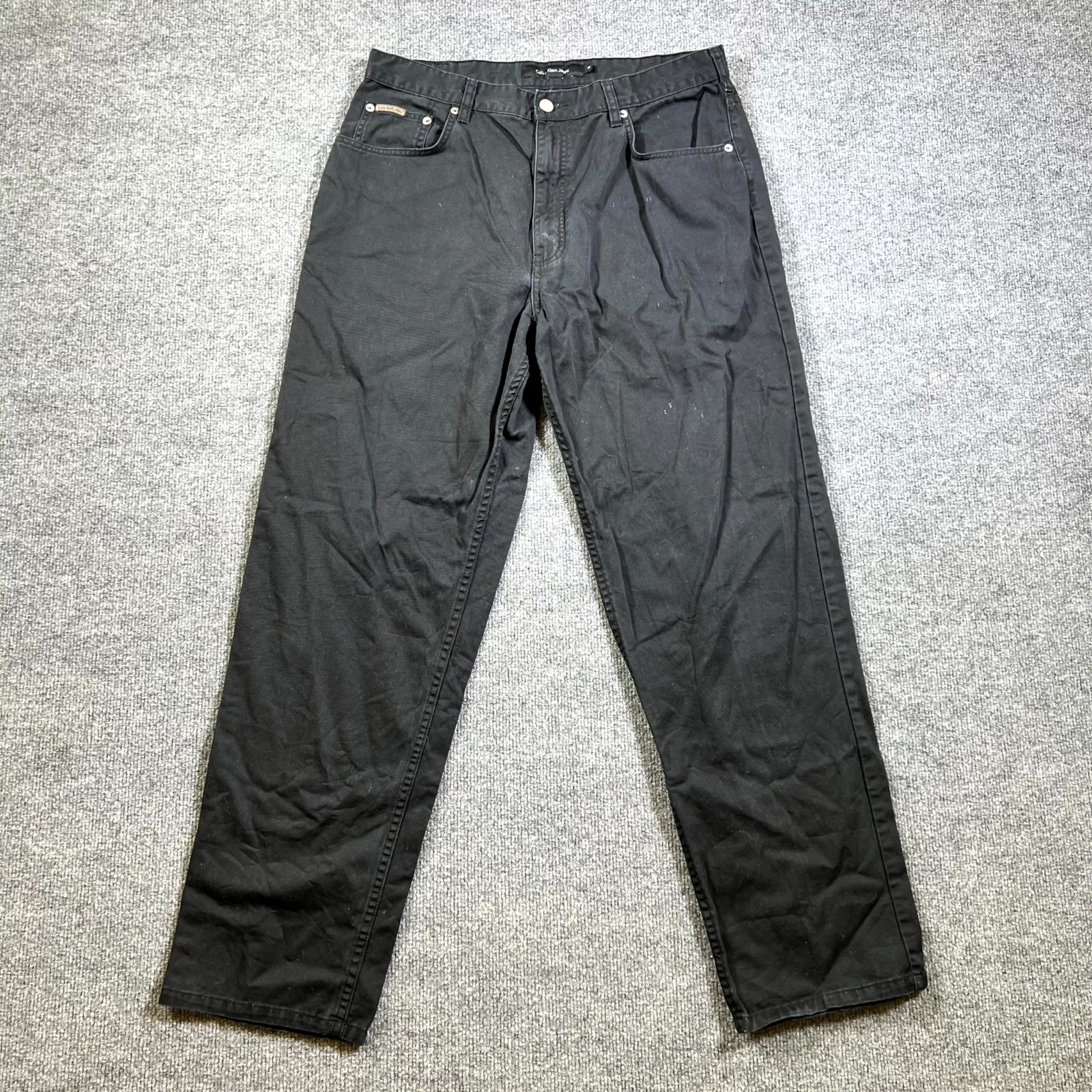 Calvin Klein Jeans Mens 36 Black Denim Dark Wash Straight Leg Retro Streetwear