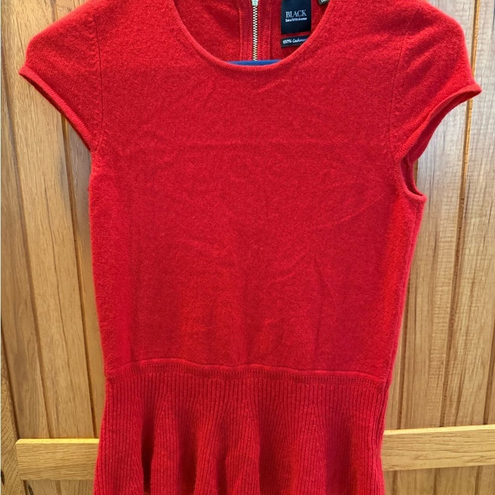 Saks 5th Avenue cashmere Red Cap Sleeve Peplum top
