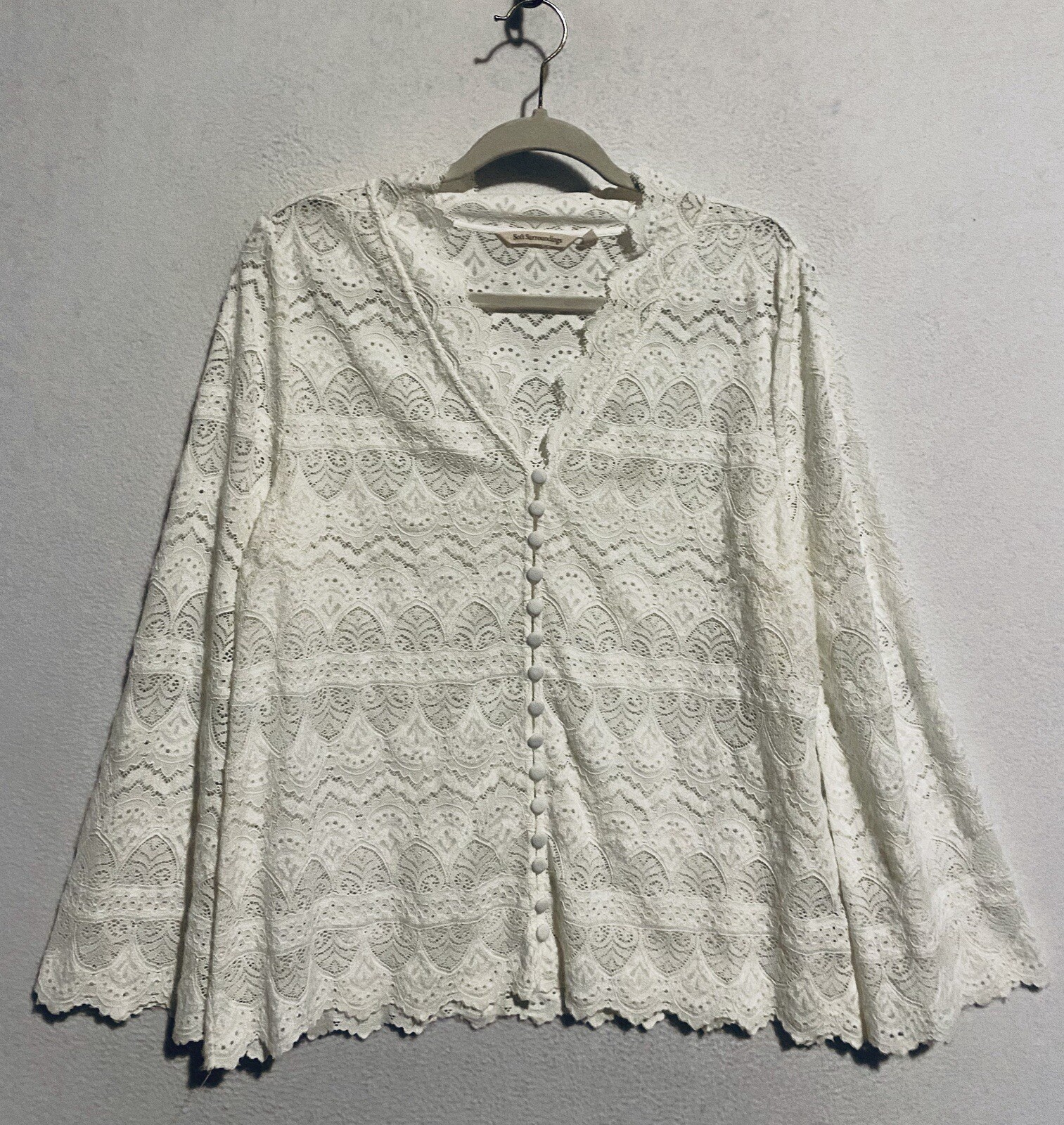 Soft Surroundings Top Womens Large Ivory Lace Button Up Cottagecore Romantic
