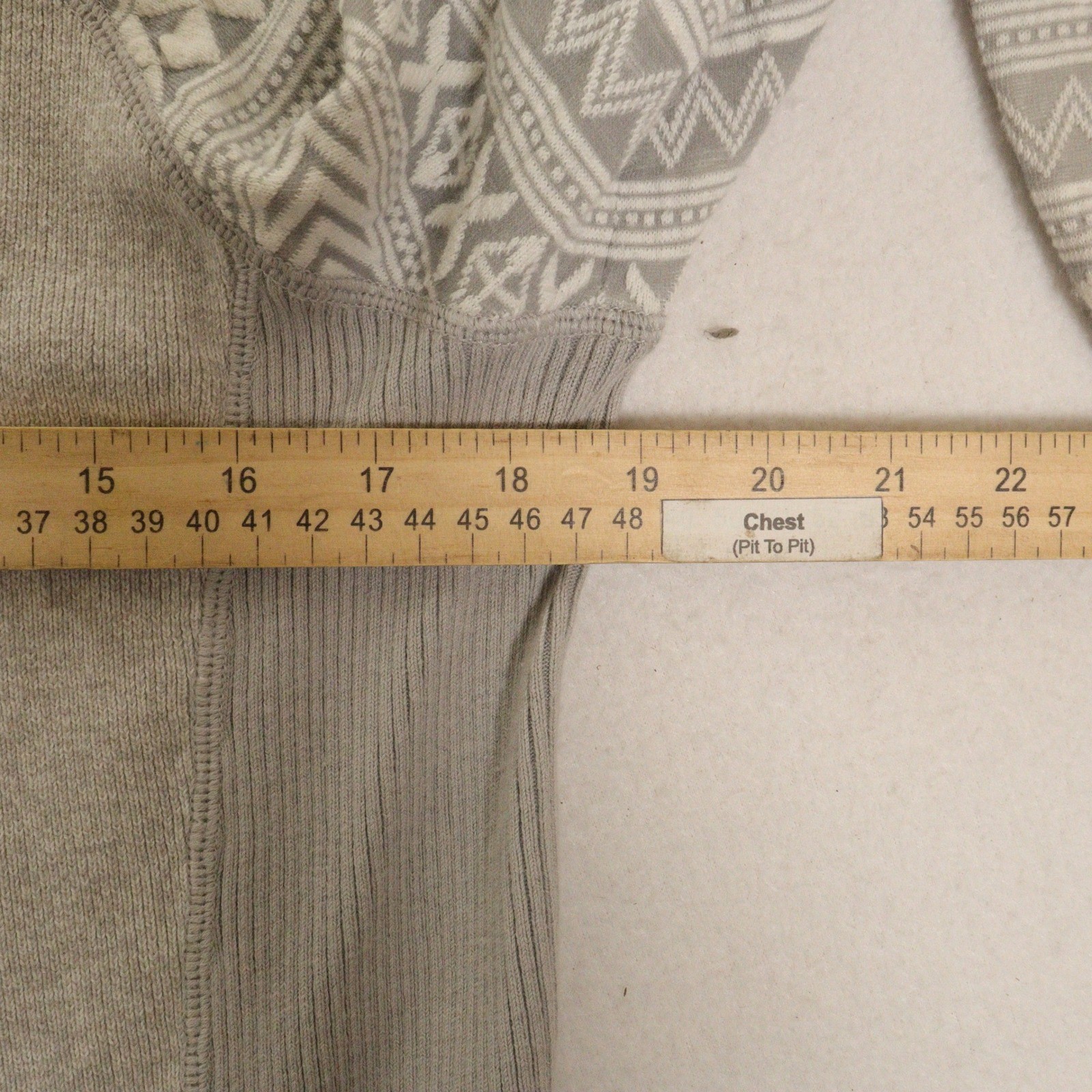 Title Nine Full Zip Sweater Fair Isle Mock Neck Gray Cotton Wool Women L