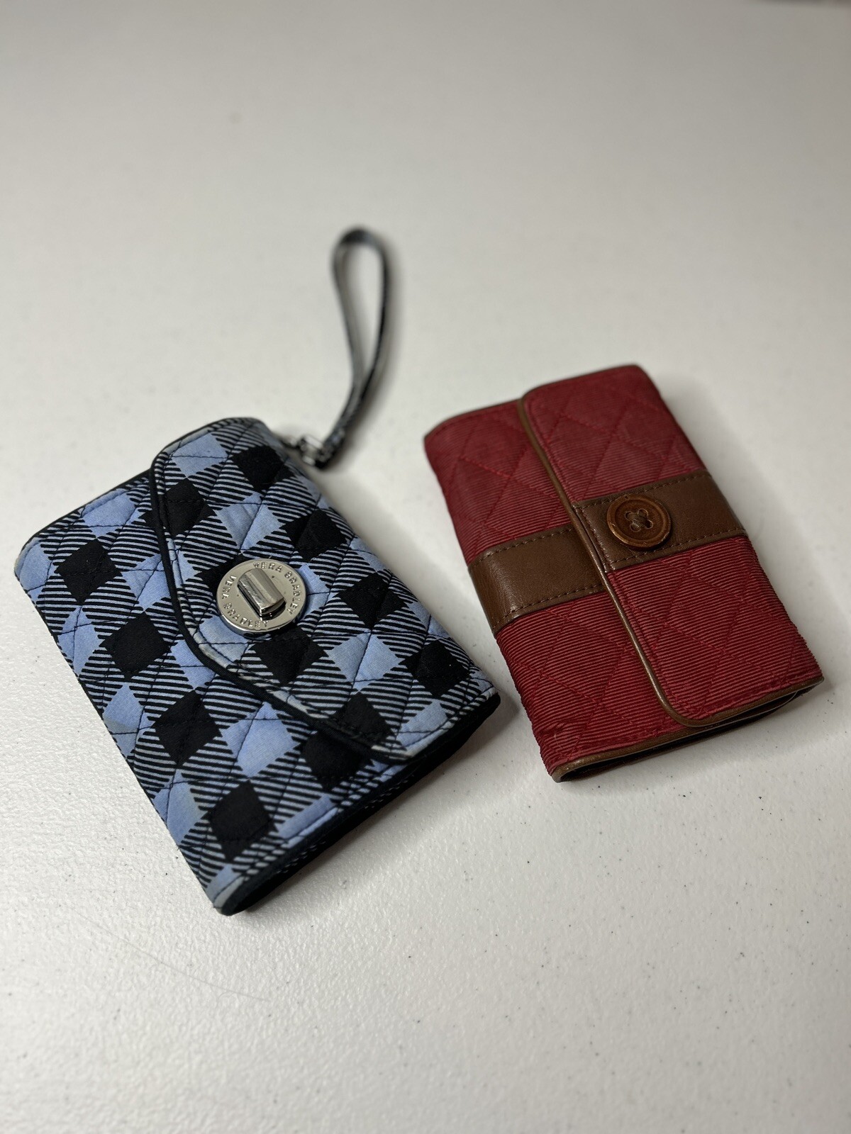 Vera Bradley Wallets Lot Of 2 Red Corduroy And Blue Plaid Turn Lock
