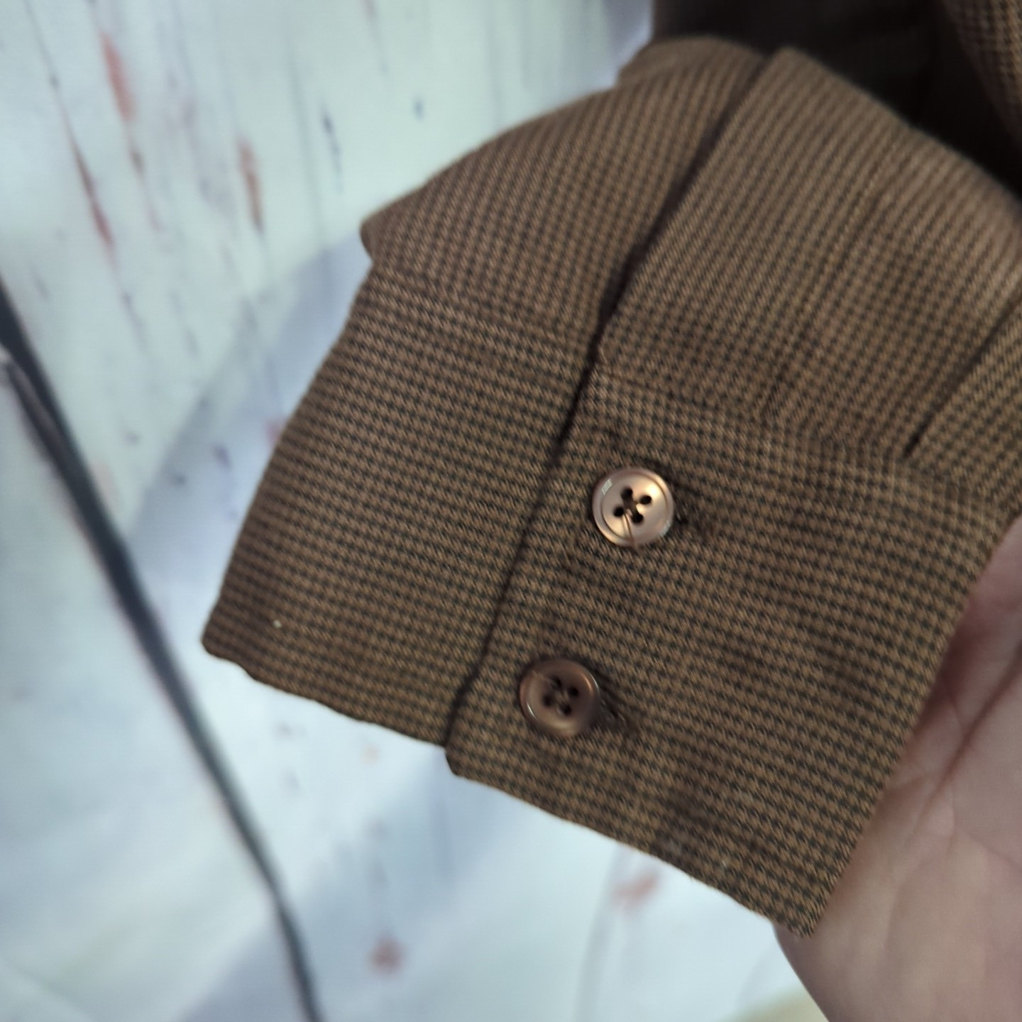 Dress Barn Collared Top Size M Brown Padded Shoulders Button Up EUC! [PT20]