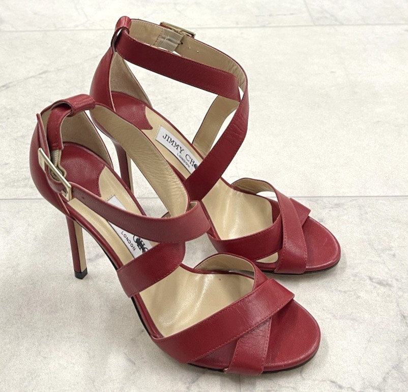 New Jimmy Choo Lottie Red Leather Heel Sandal In Red Size:35 (US 5)