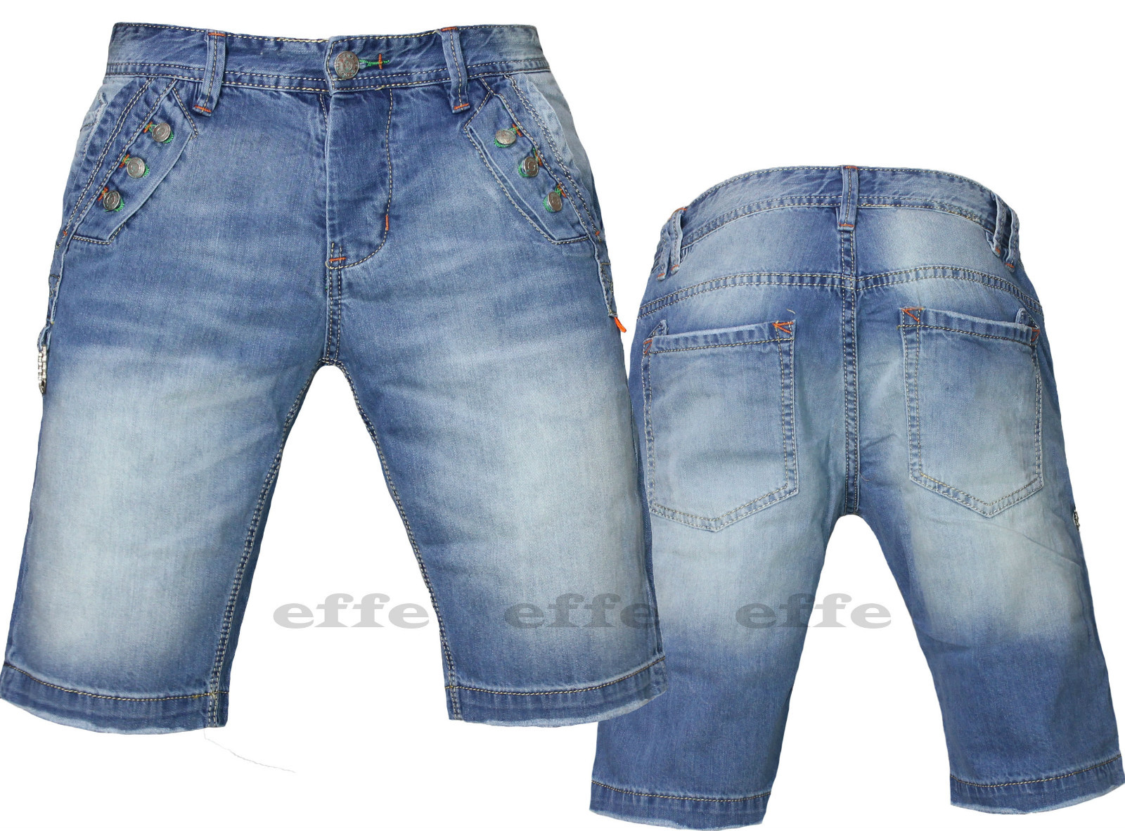 Mens Y.Two DENIM Regular Button Down Jeans Bermuda Shorts Size 42 44 46 48 50