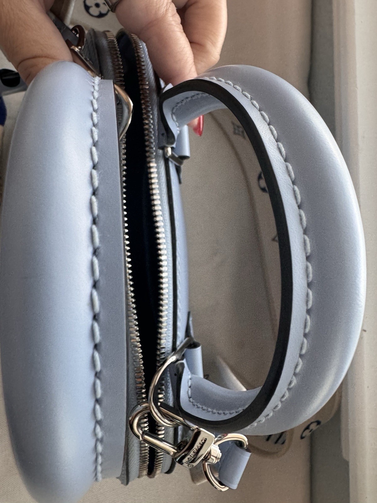 Louis Vuitton Alma Top Handle Bag BB Light Blue Epi Zip w/ Strap & Lock