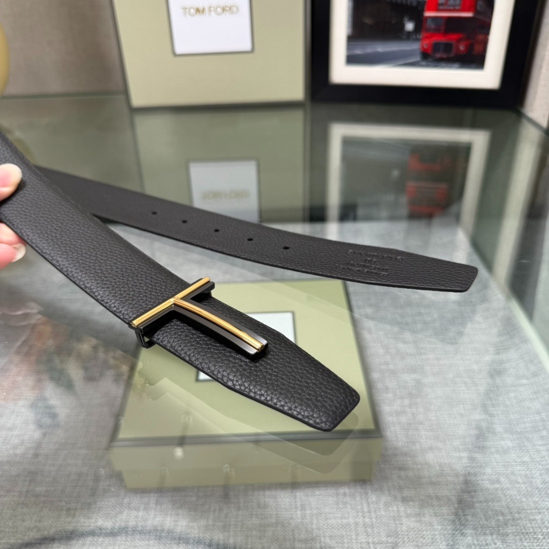 Authentic Tom Ford Reversible Leather T-Buckle Belt Luxury Designer Fashion